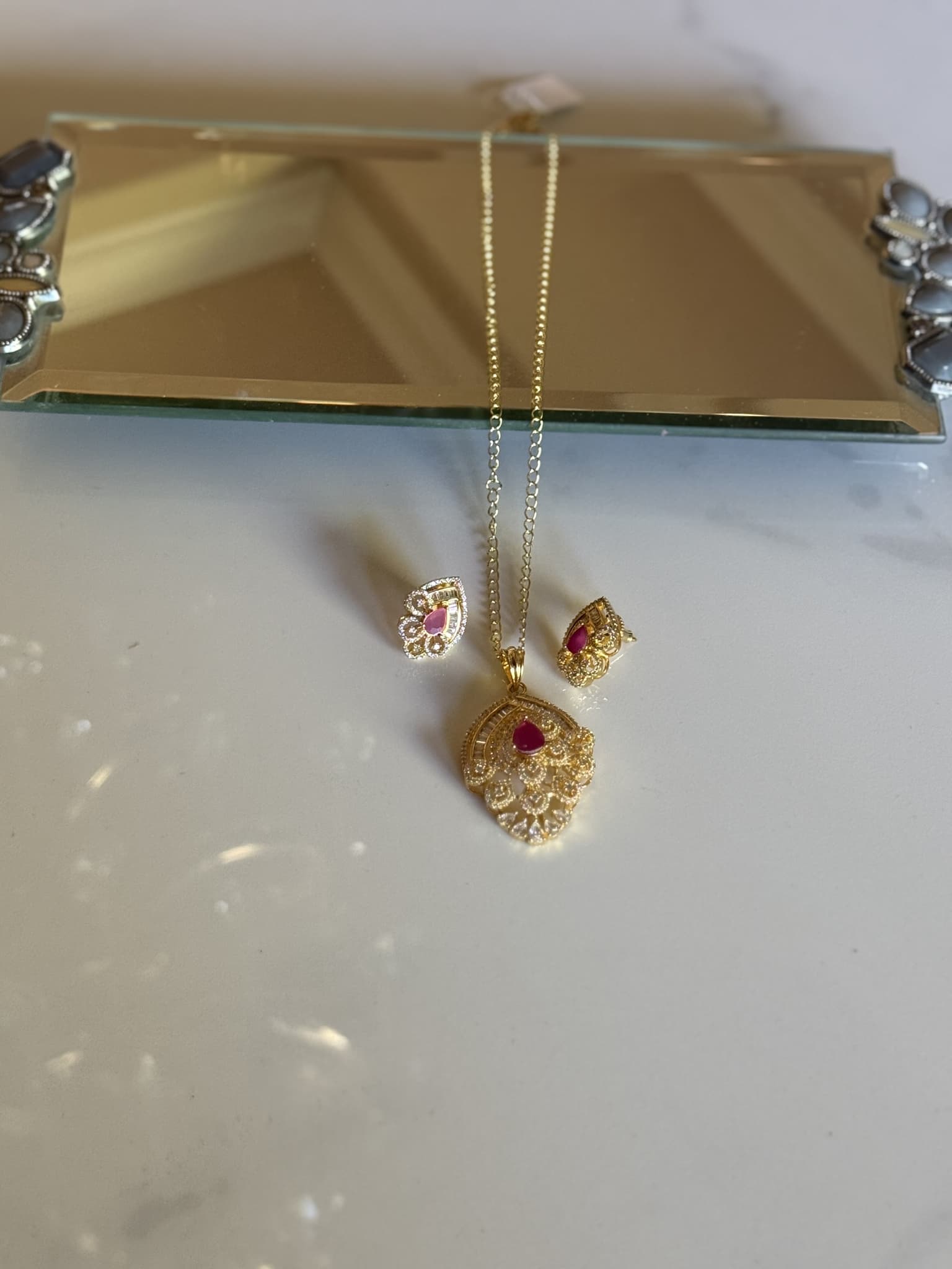 Gold Ruby Polki Statement Necklace Set