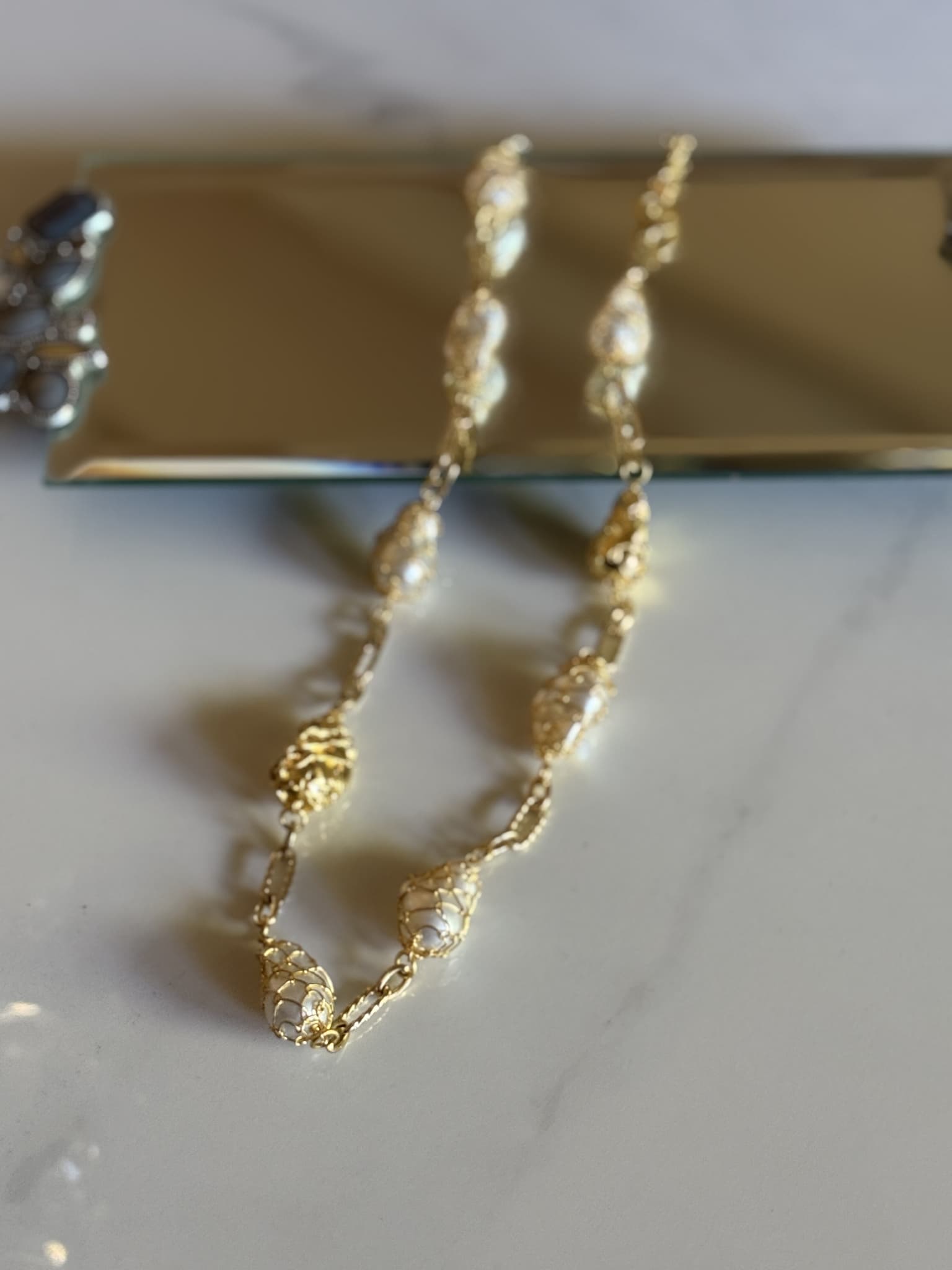 Gold Filigree Pearl Necklace