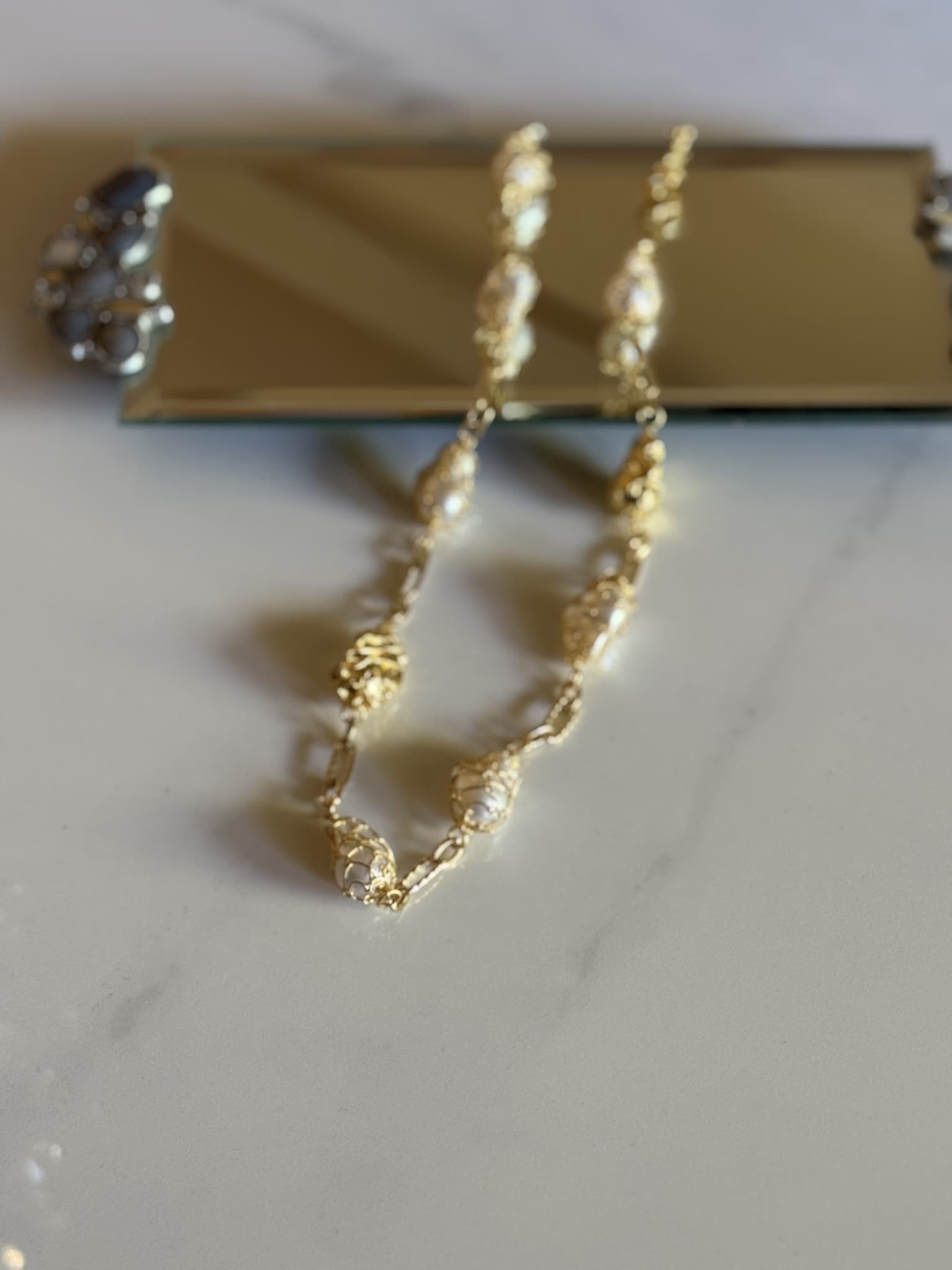 Gold Filigree Pearl Necklace