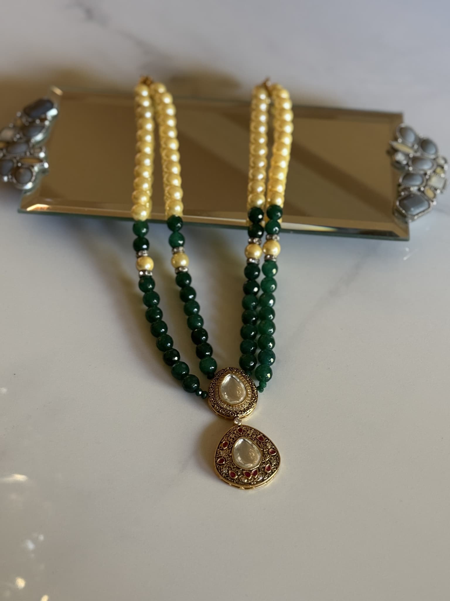Emerald and Pearl Polki Necklace