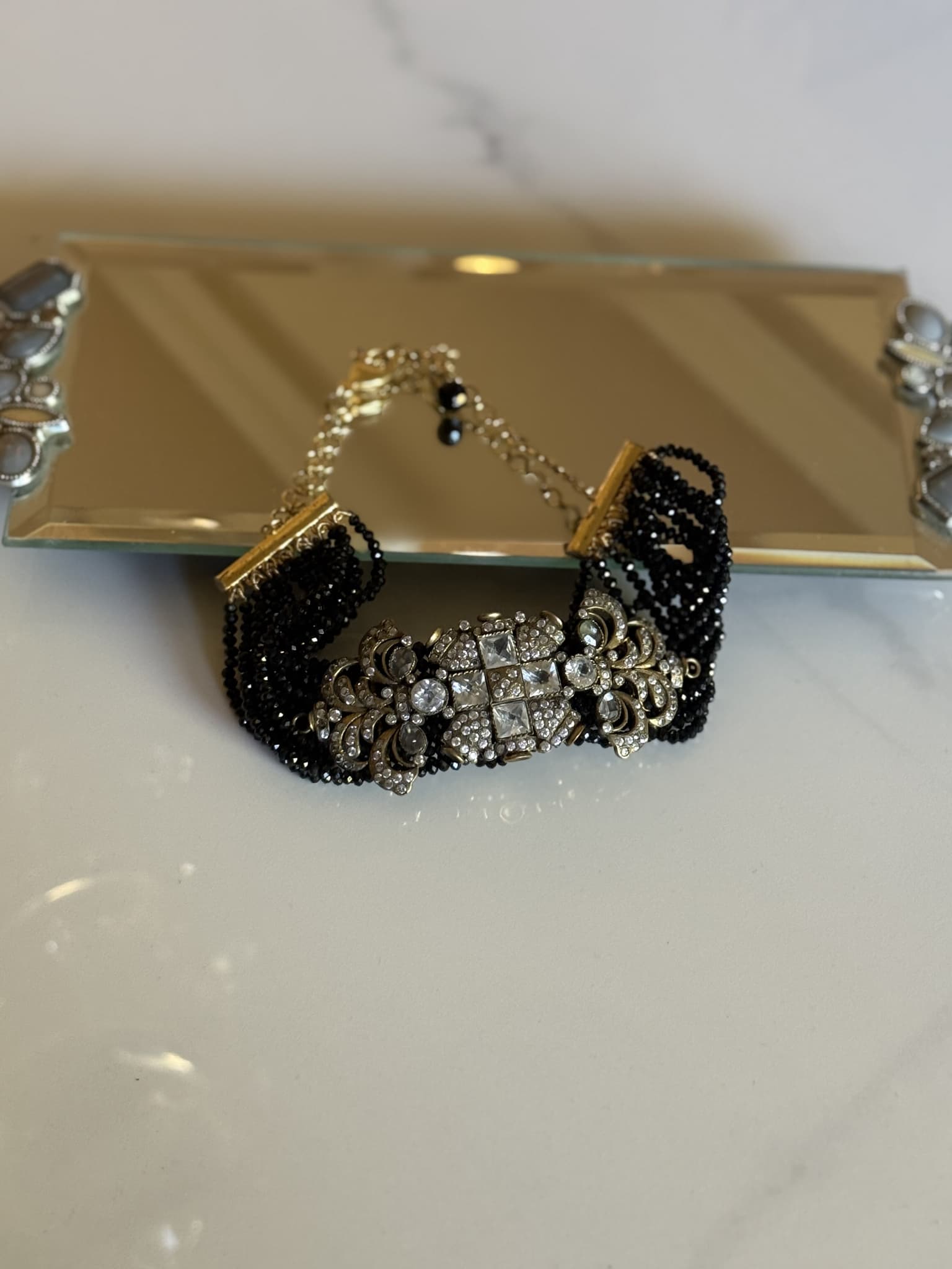 Black beads and Pearl Strand Necklace
