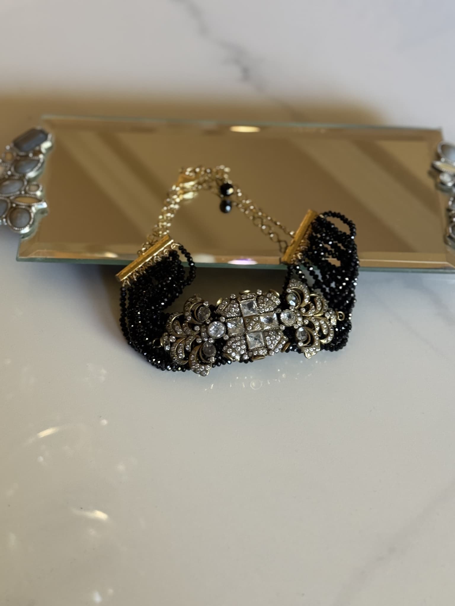 Black beads and Pearl Strand Necklace