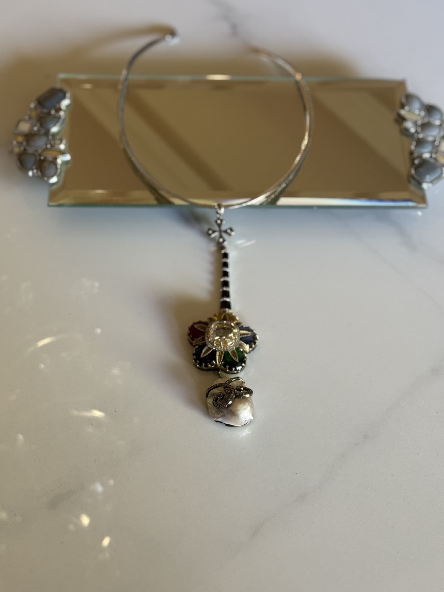 Baroque Pearl and Gem Pendant Necklace