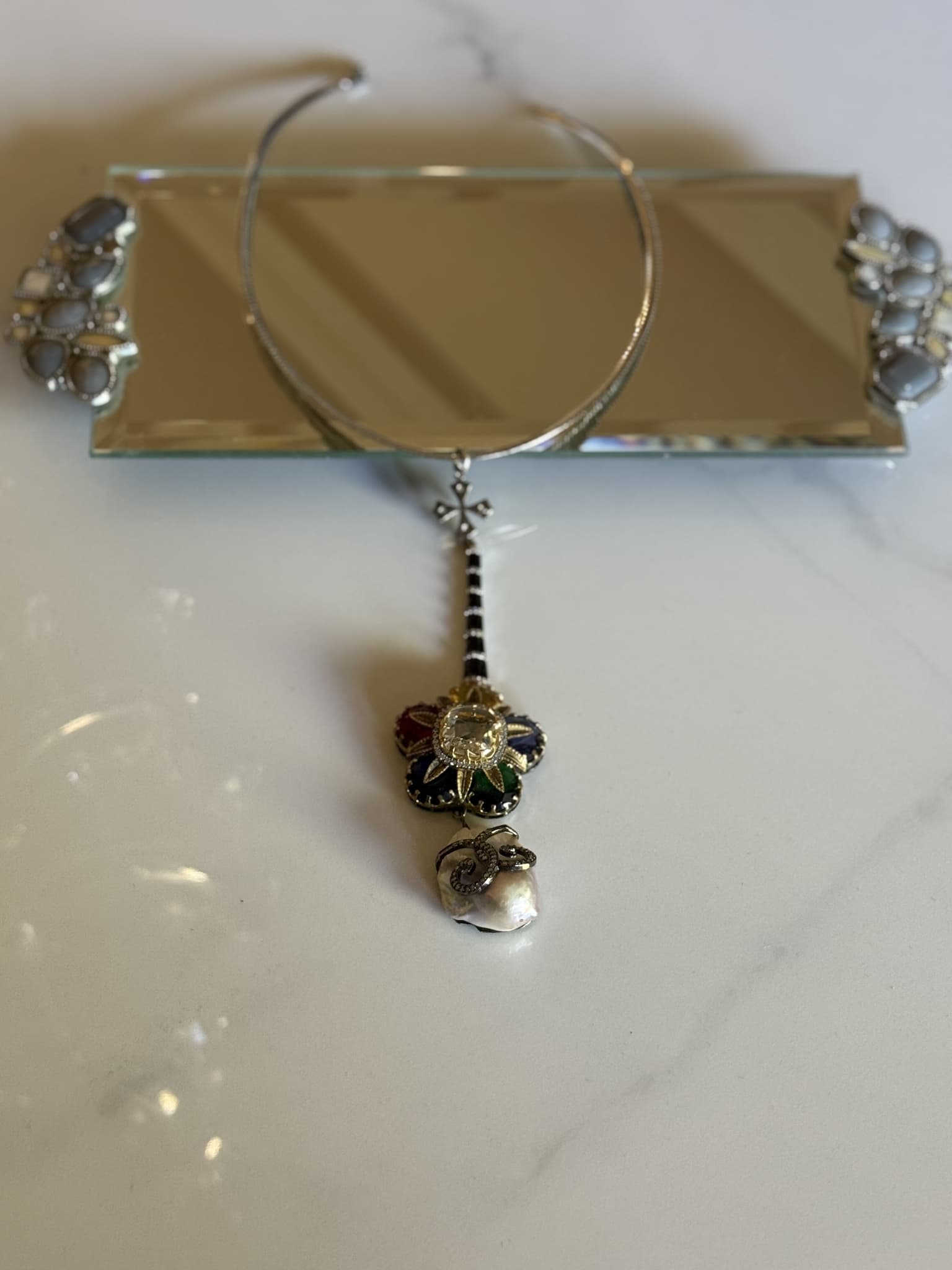 Baroque Pearl and Gem Pendant Necklace