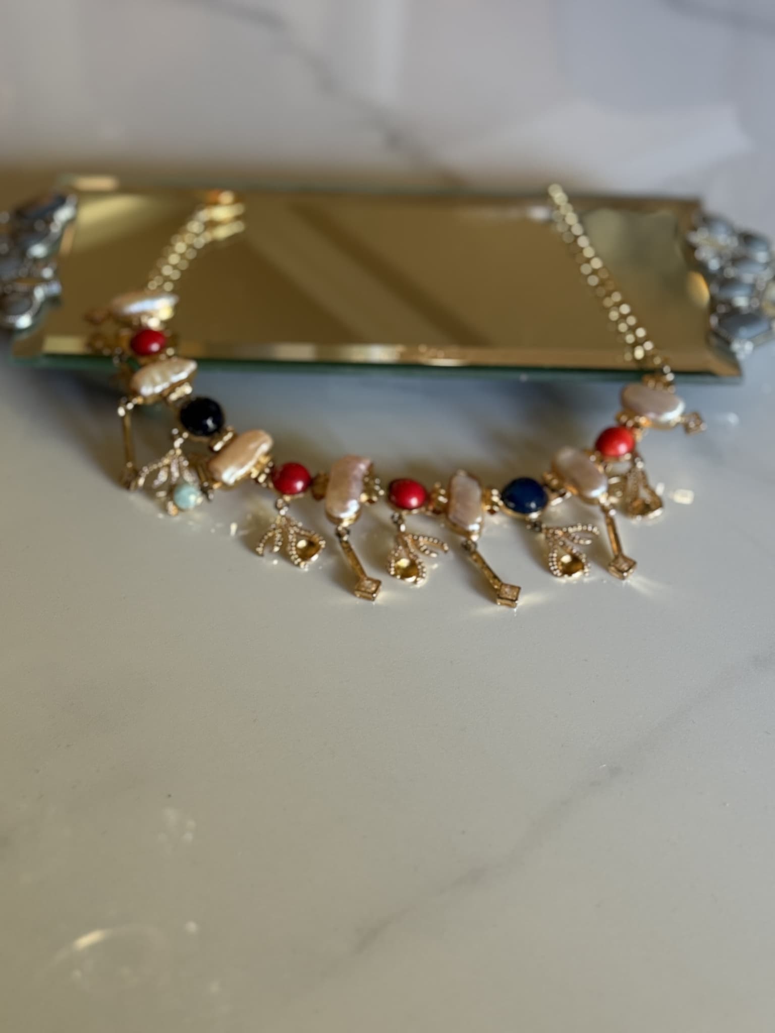 Pearl and Colorful Bead Charm Necklace