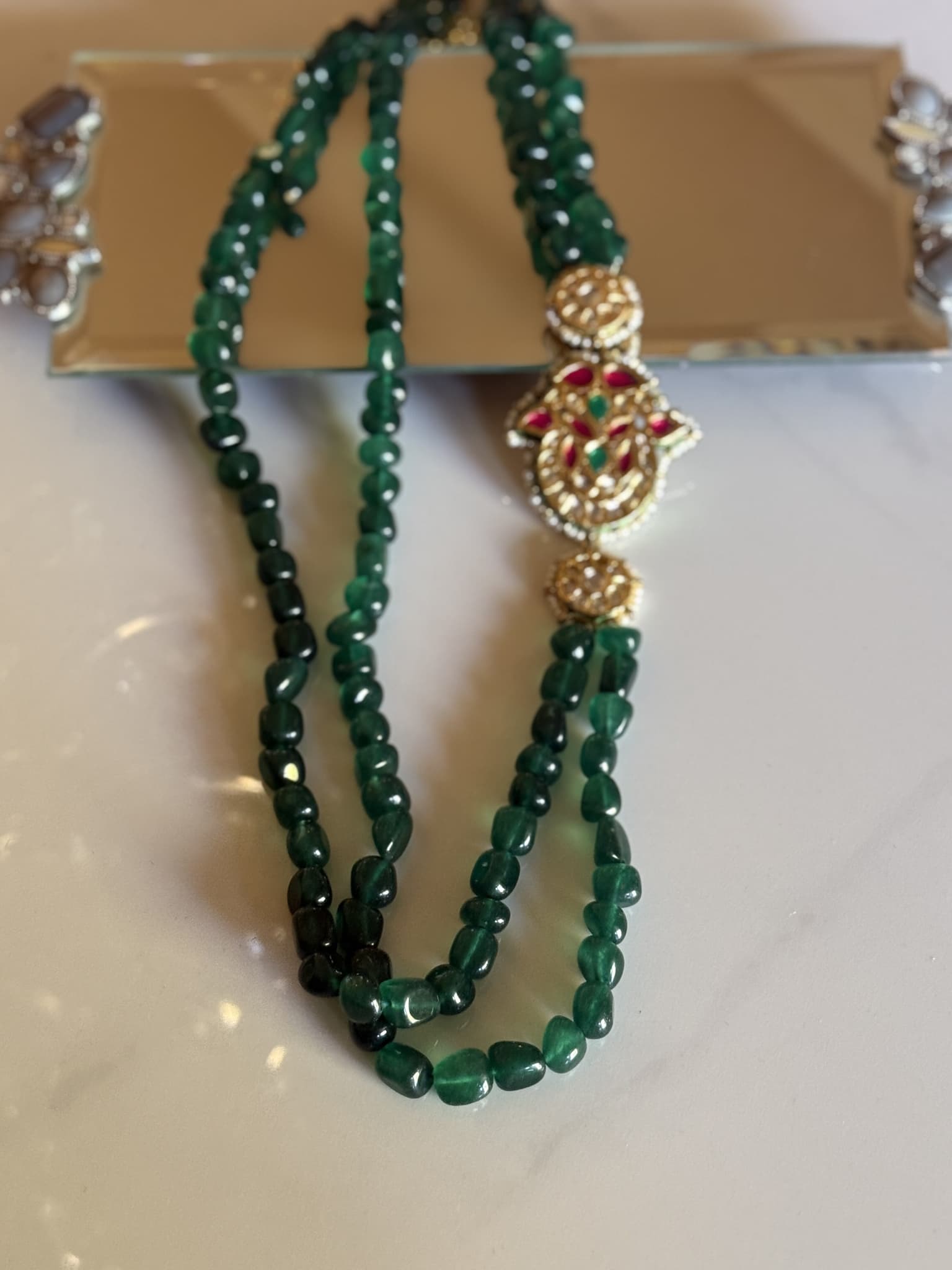Emerald Bead Necklace With Decorative Clasp