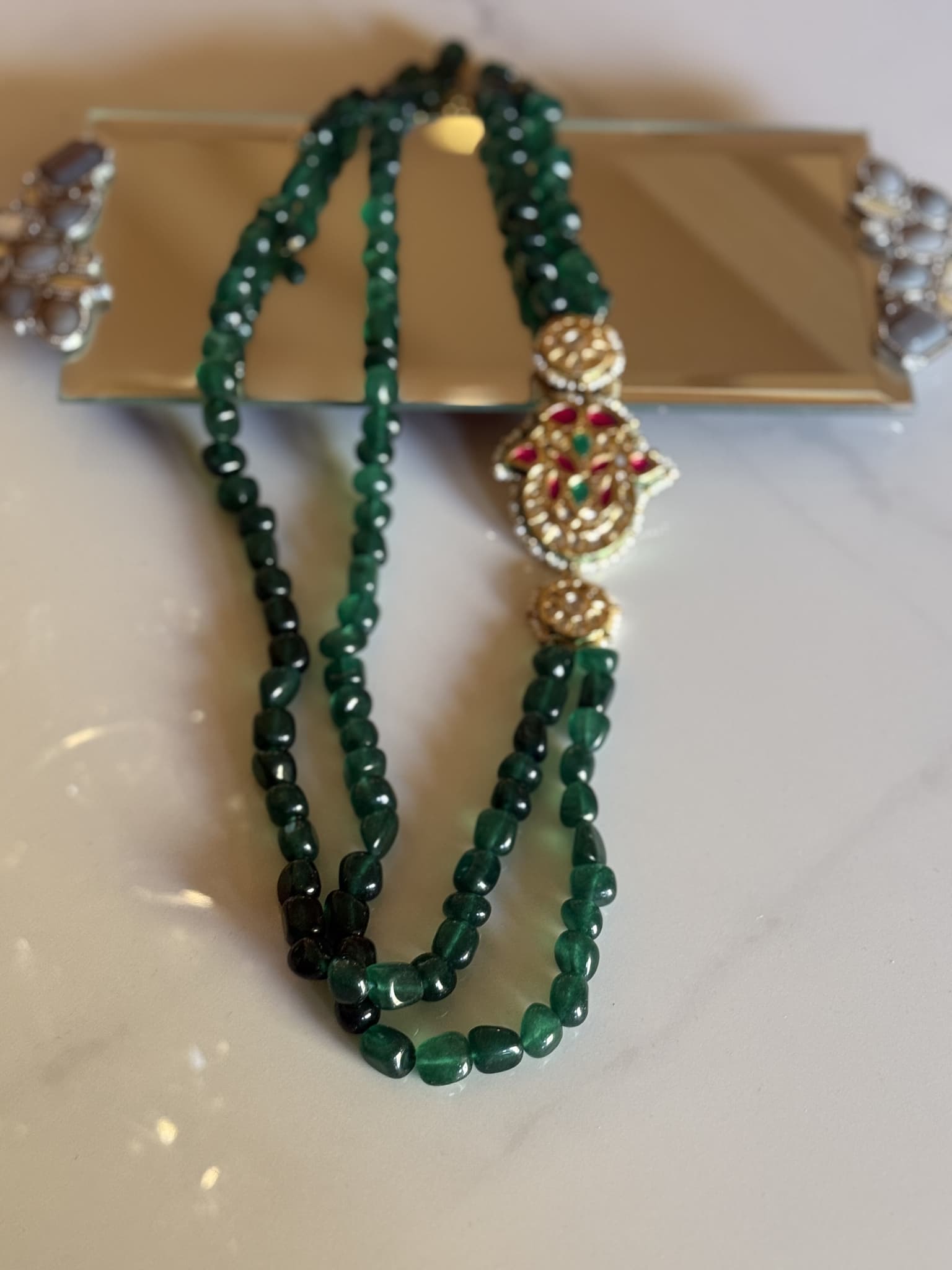 Emerald Bead Necklace With Decorative Clasp