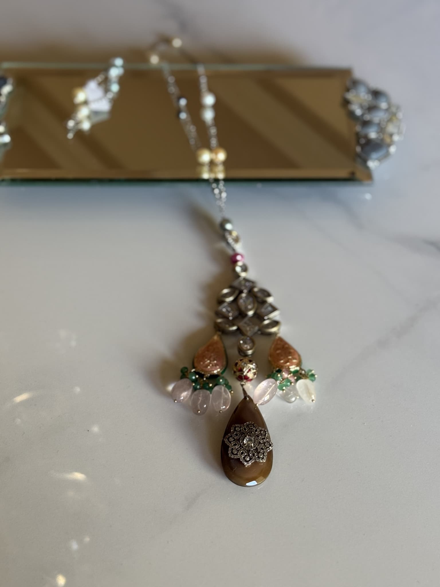 Antique Style Pendant Necklace with Mixed Gemstones