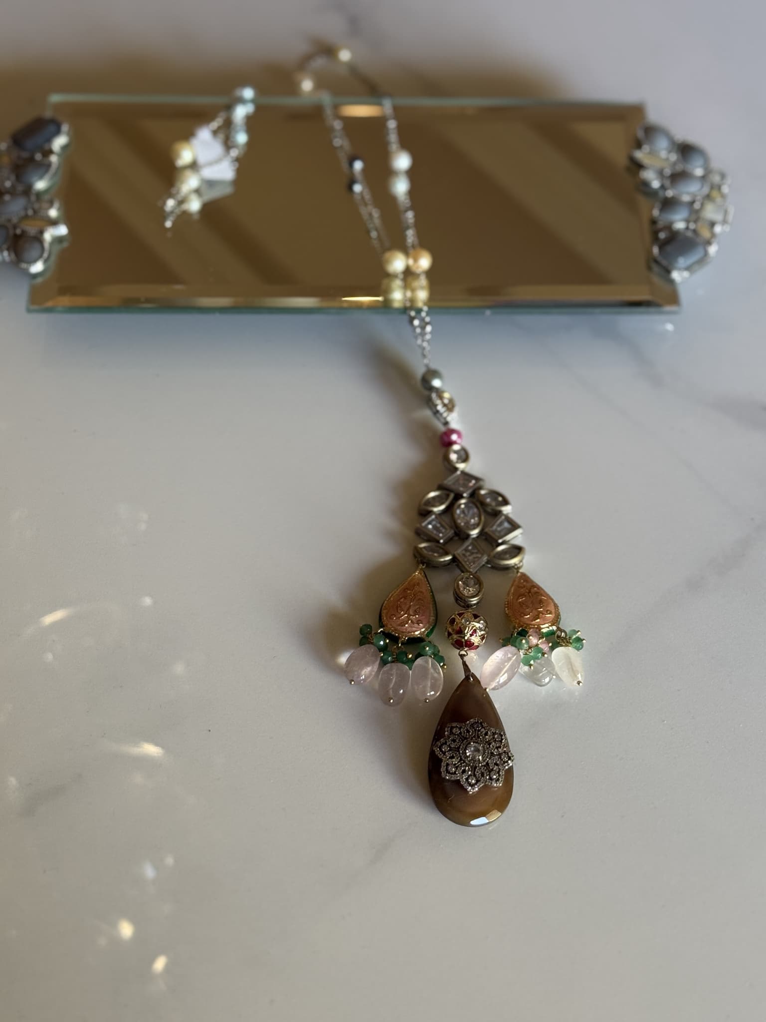 Antique Style Pendant Necklace with Mixed Gemstones