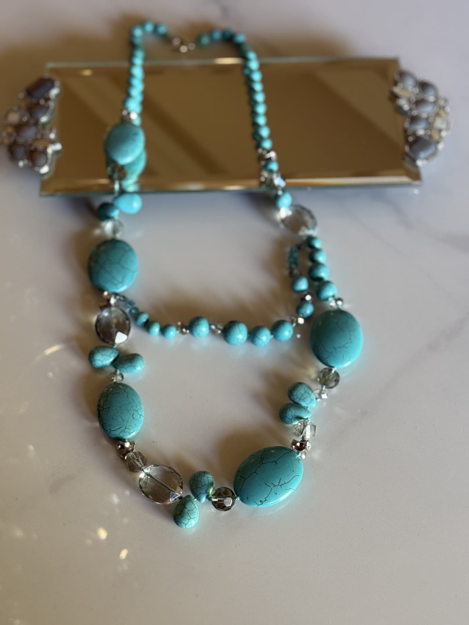 Turquoise and Crystal Bead Necklace