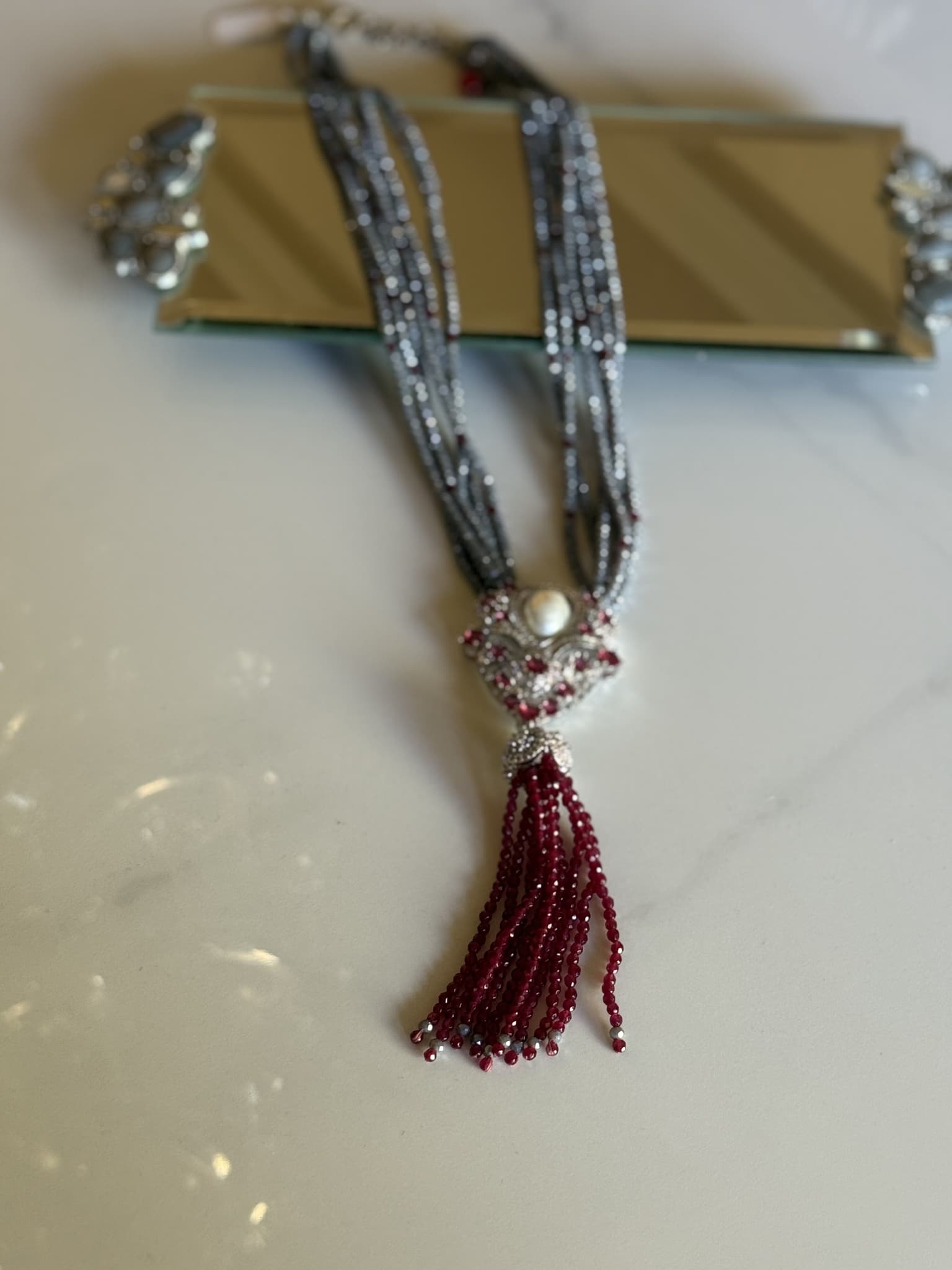 Rose Tassel Lariat Necklace