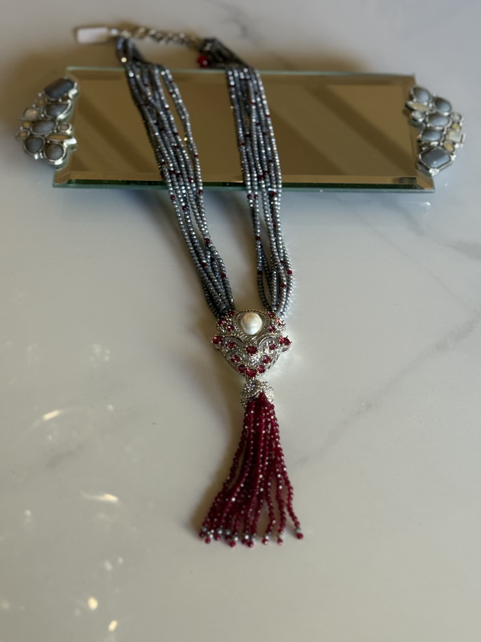 Rose Tassel Lariat Necklace