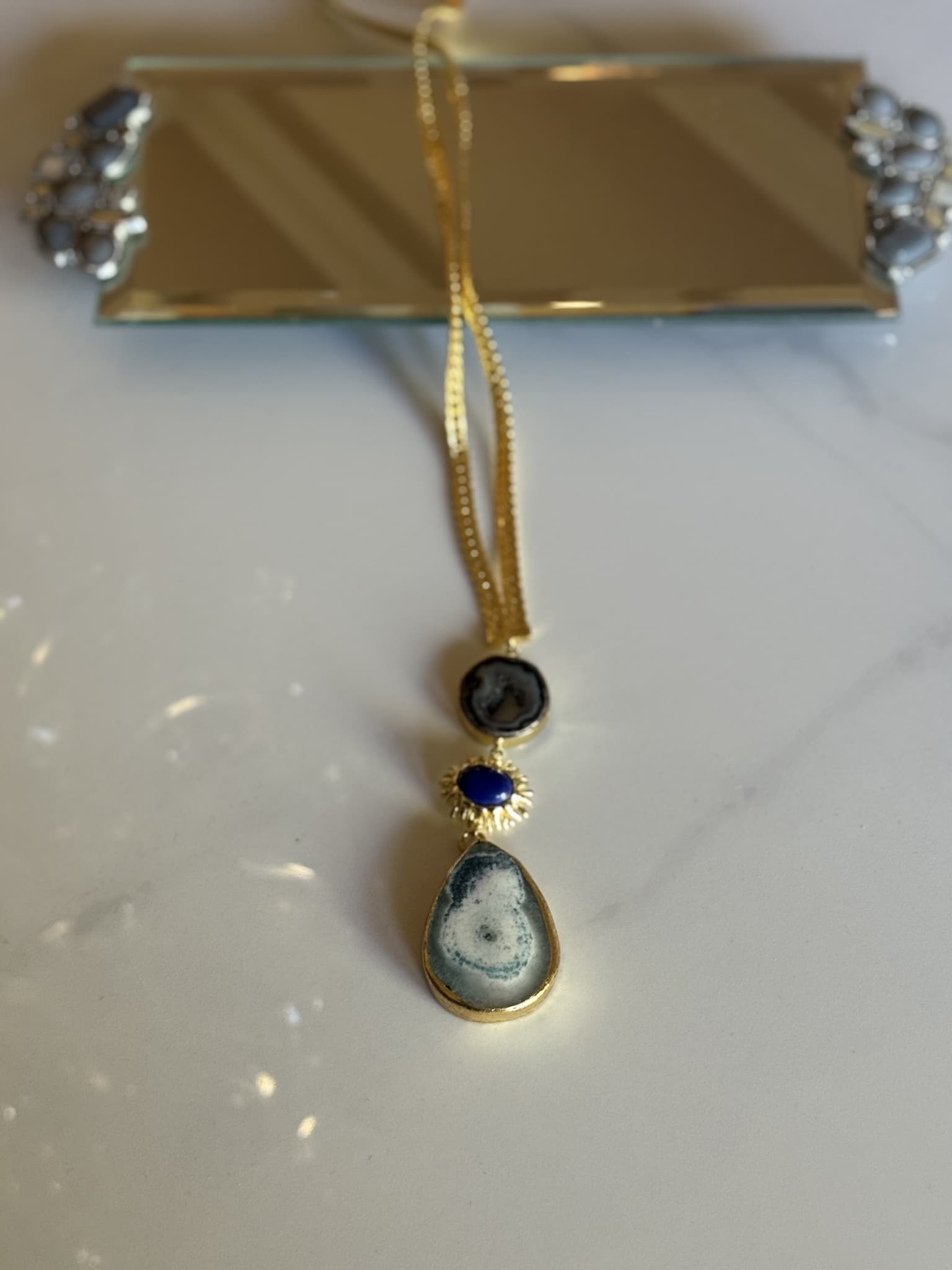 Geode, Lapis, and Gold Pendant Necklace