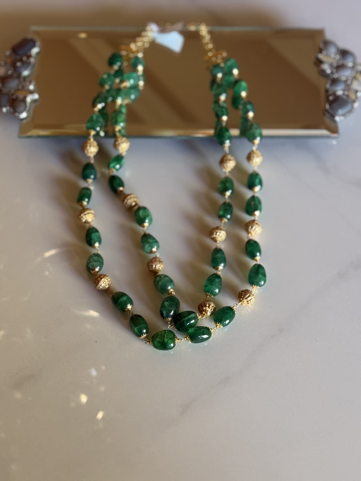 Emerald and Gold Bead Layered Necklace