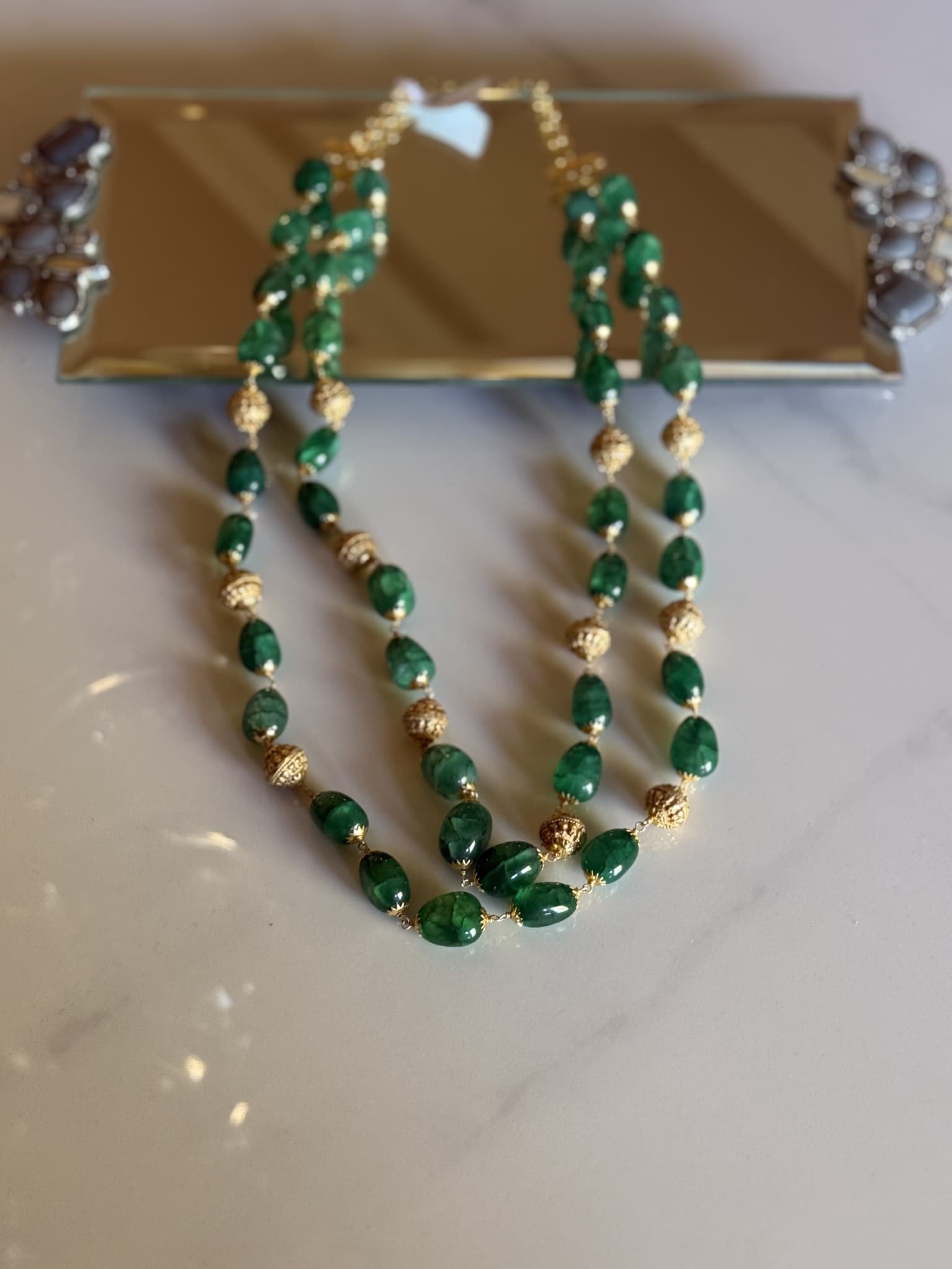 Emerald and Gold Bead Layered Necklace