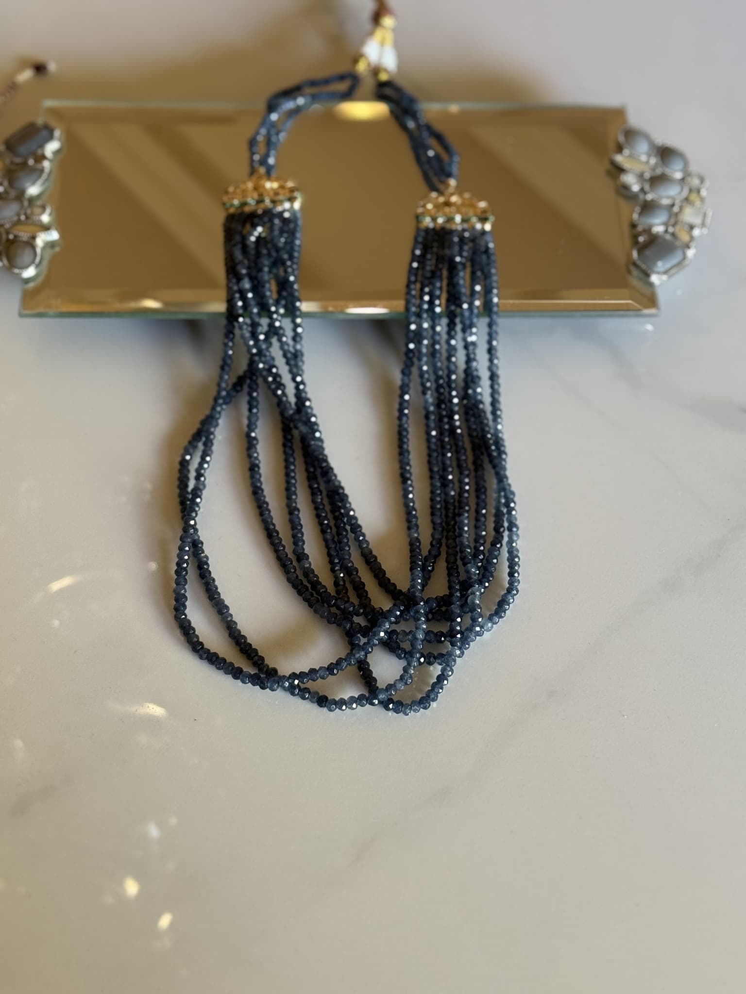 Multistrand Black Crystal Bead Necklace