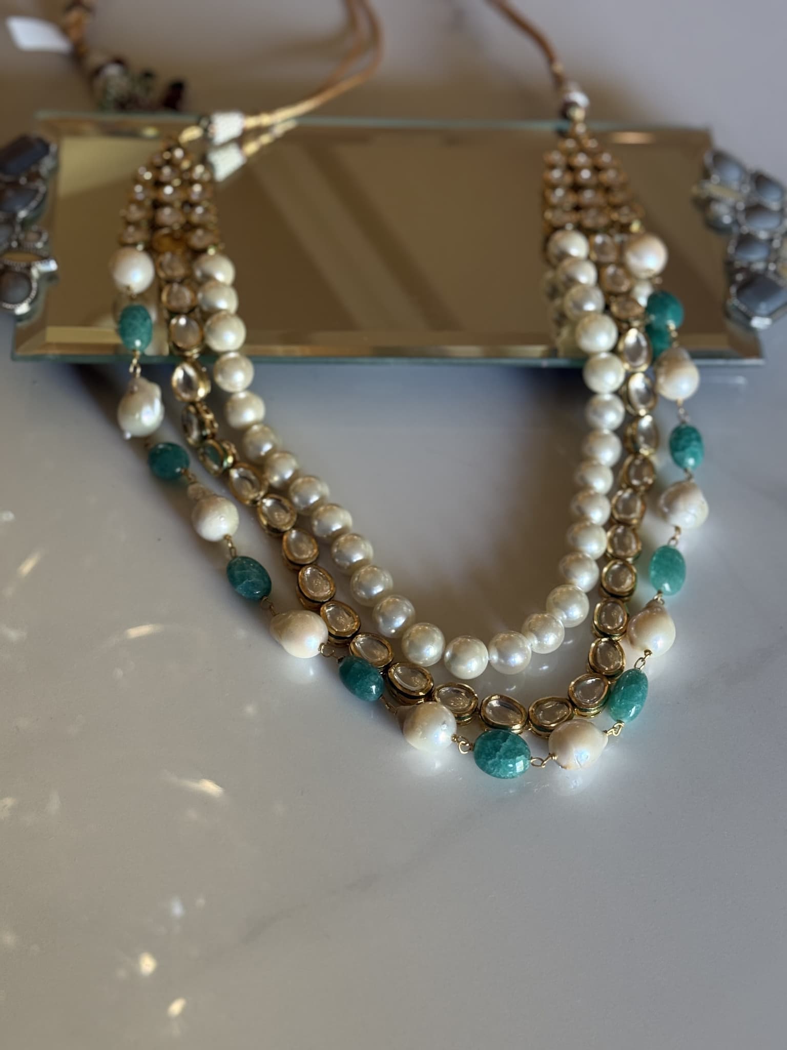 Multi-Strand Pearl and Polki Necklace