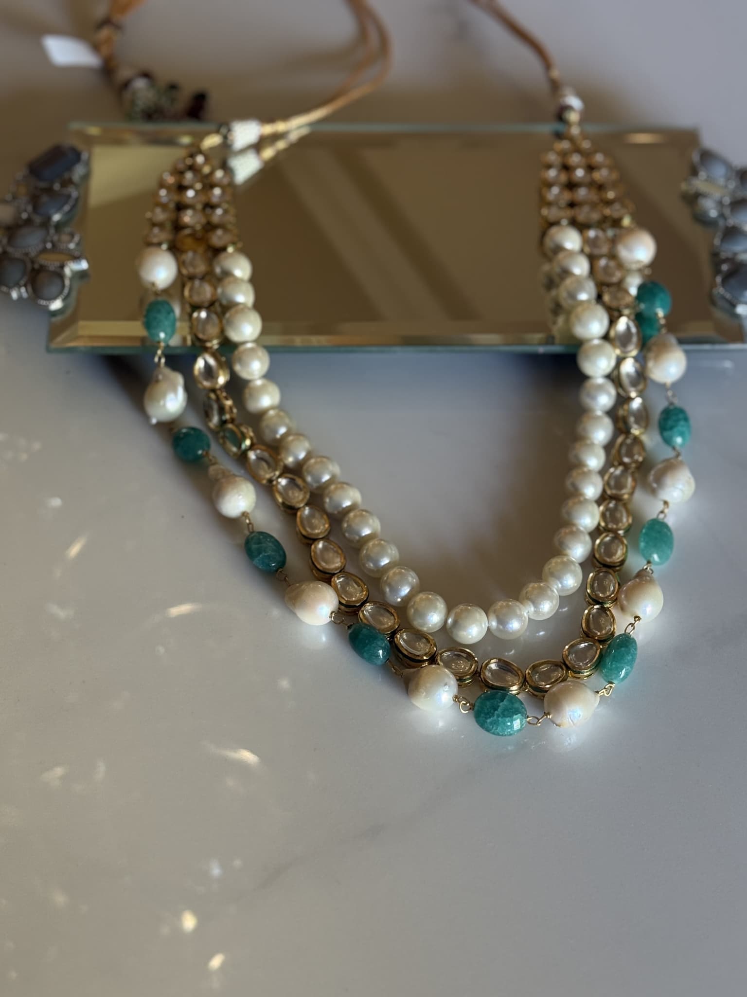 Multi-Strand Pearl and Polki Necklace