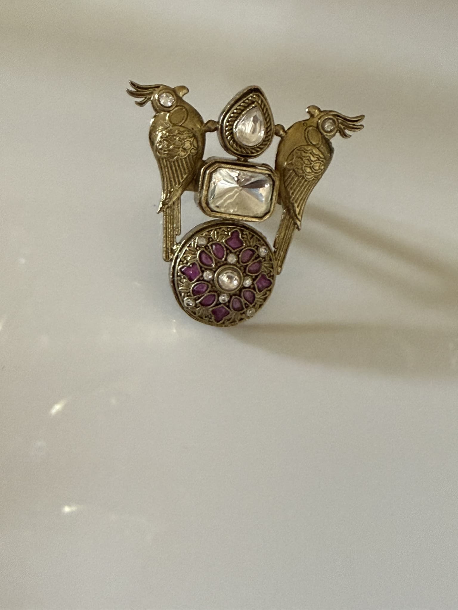 Twin Peacock Amethyst Ring