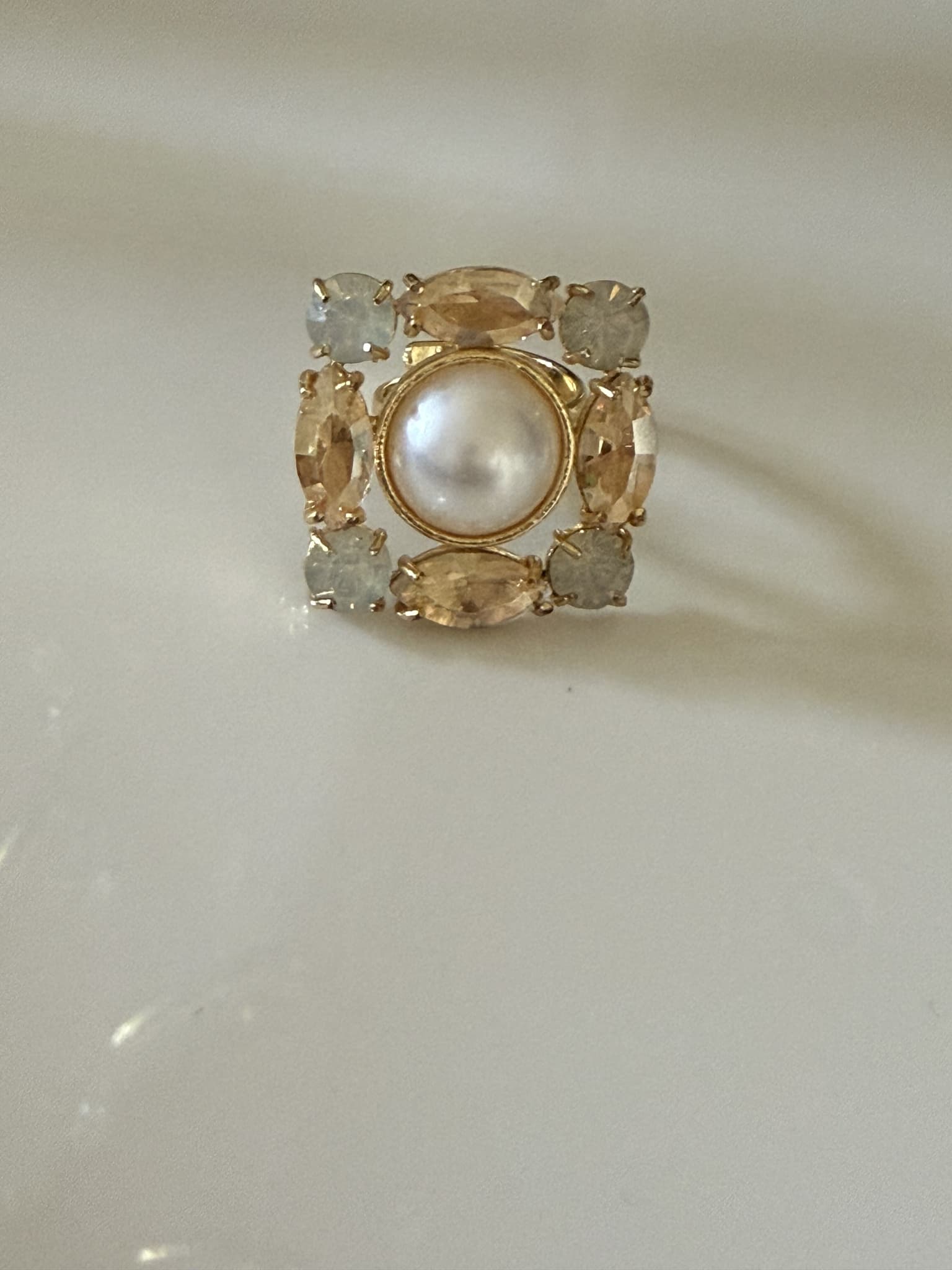 Pearl Citrine Shield Ring