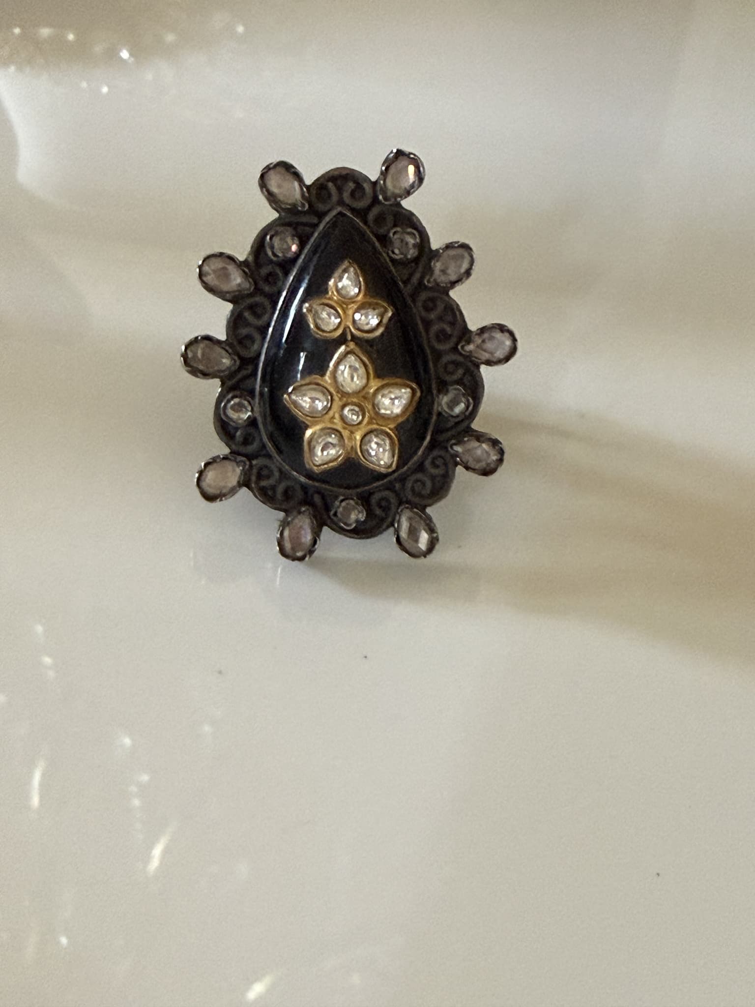 Black Lotus Kundan Ring