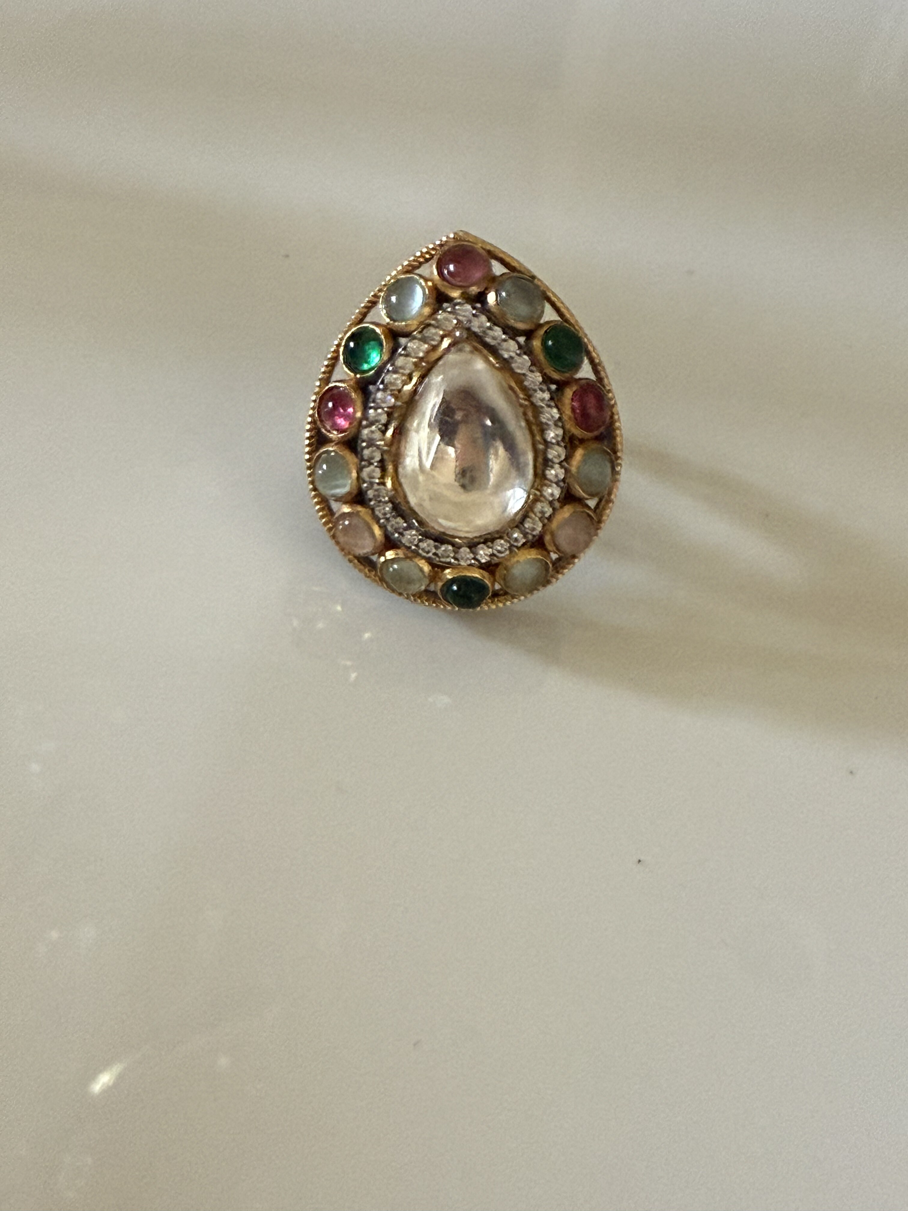 Navratna Teardrop Ring