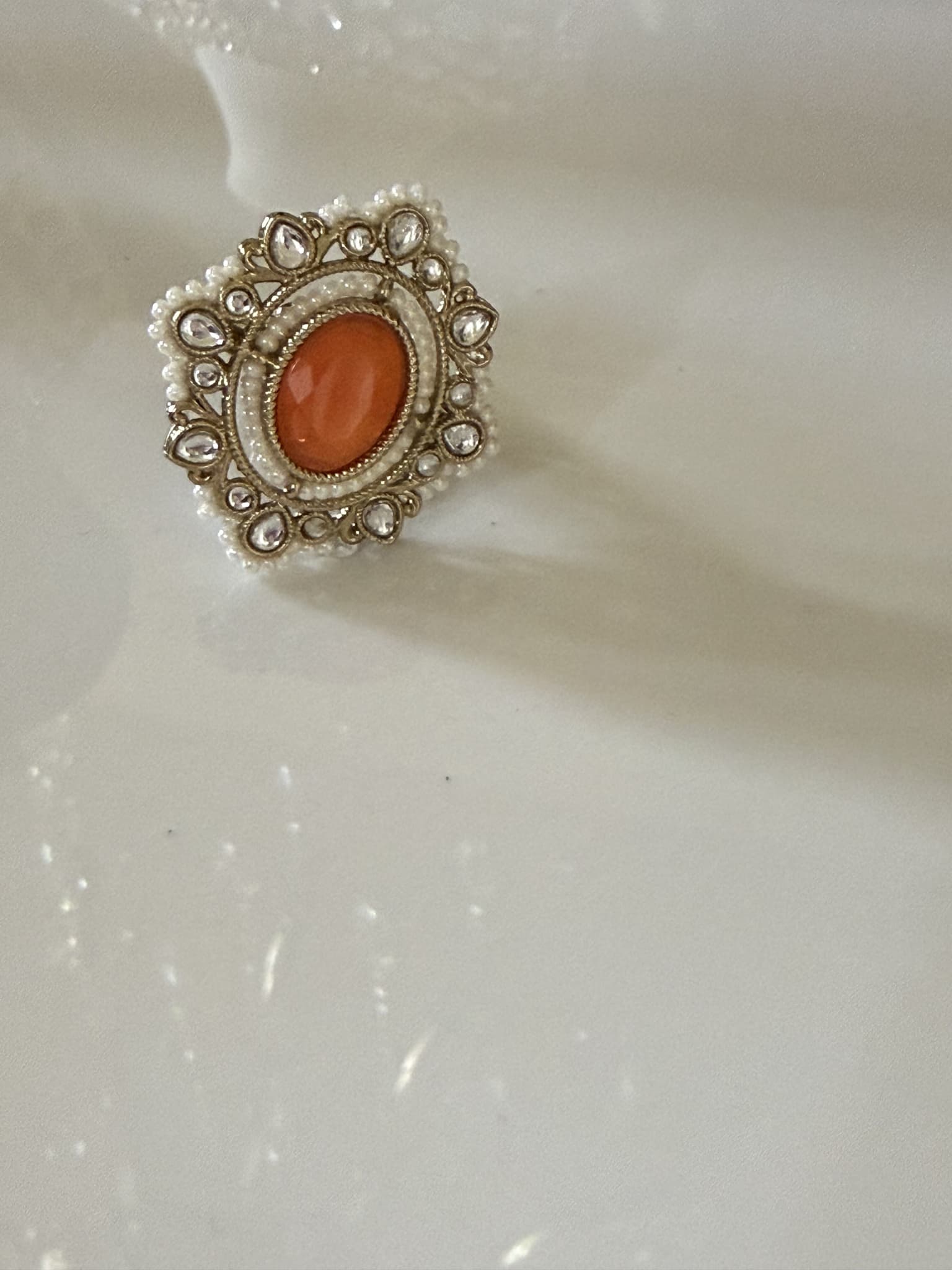 Coral Pearl Kundan Ring