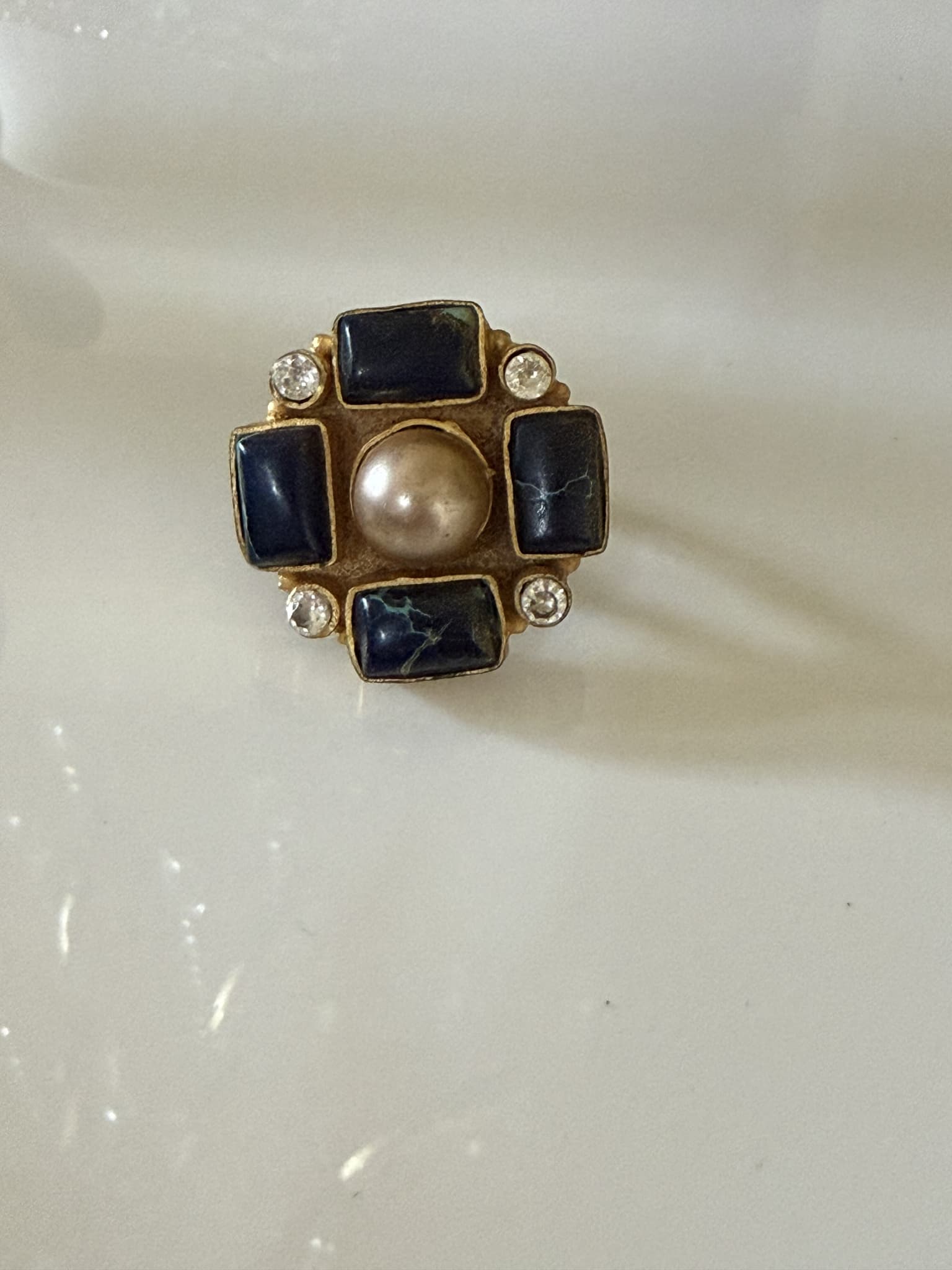 Lapis Pearl Mosaic Ring