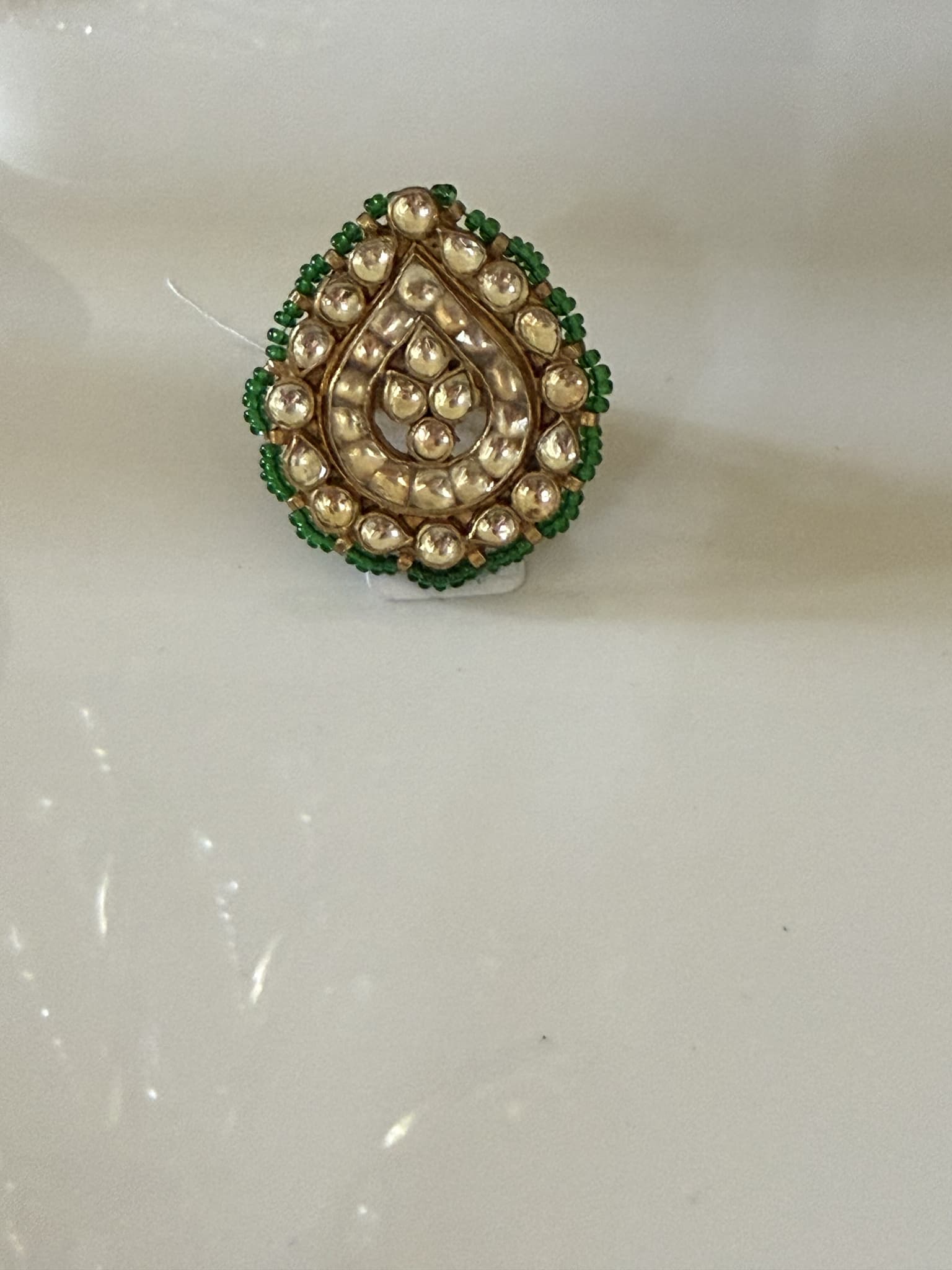 Emerald Beaded Kundan Ring