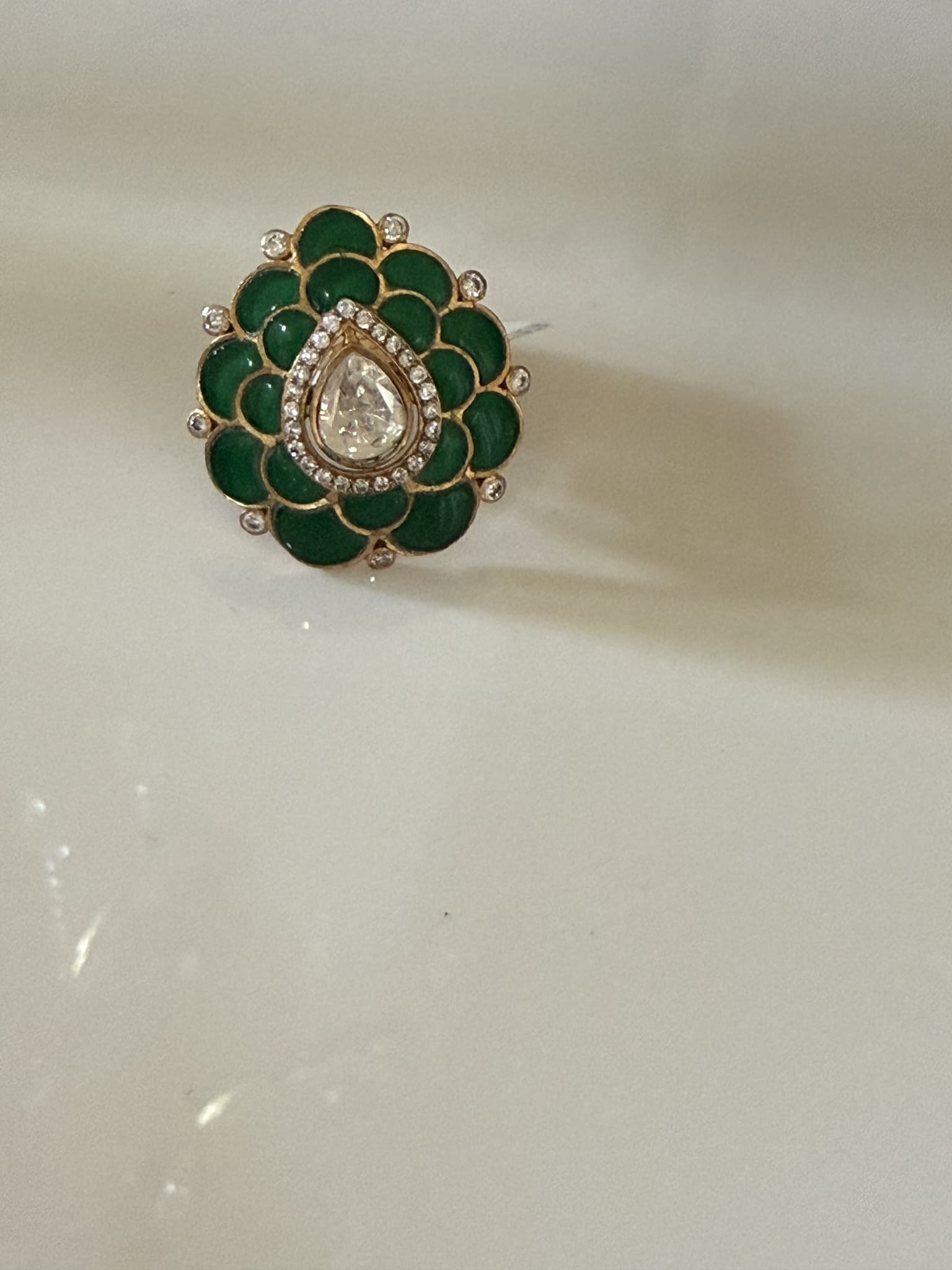 Emerald Enamel & Diamond Halo Ring