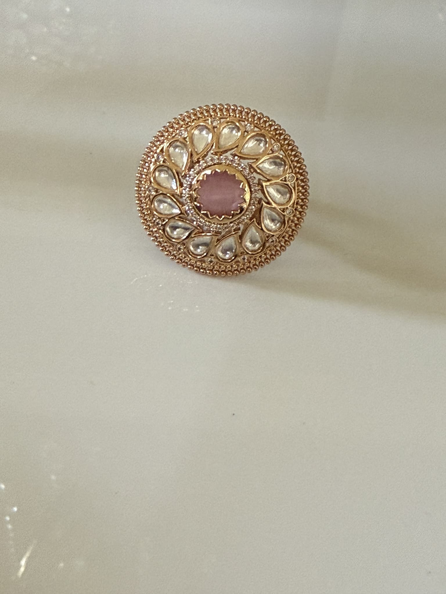 Rose Quartz & Pearl Halo Ring