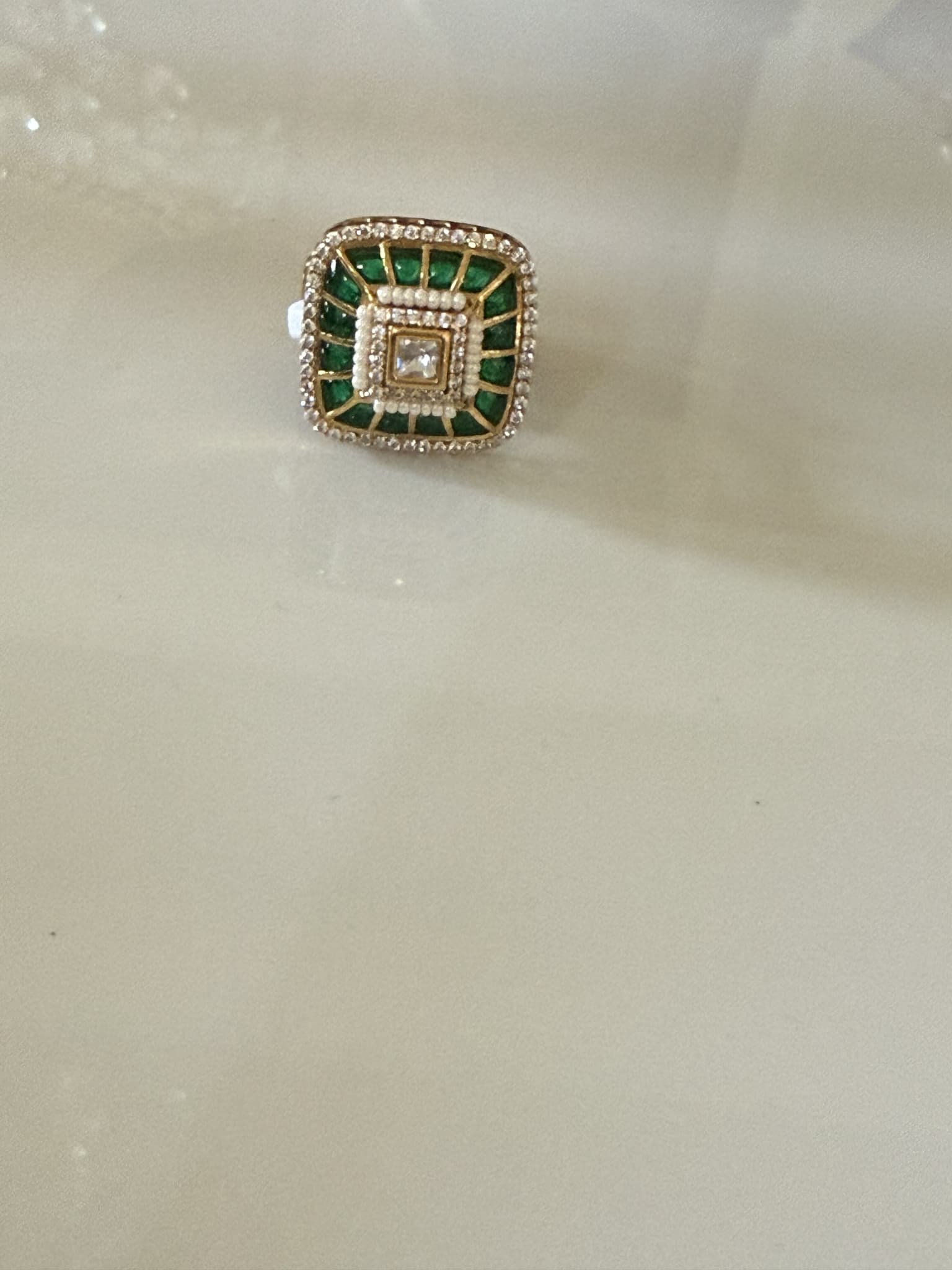 Emerald Kundan Square Ring