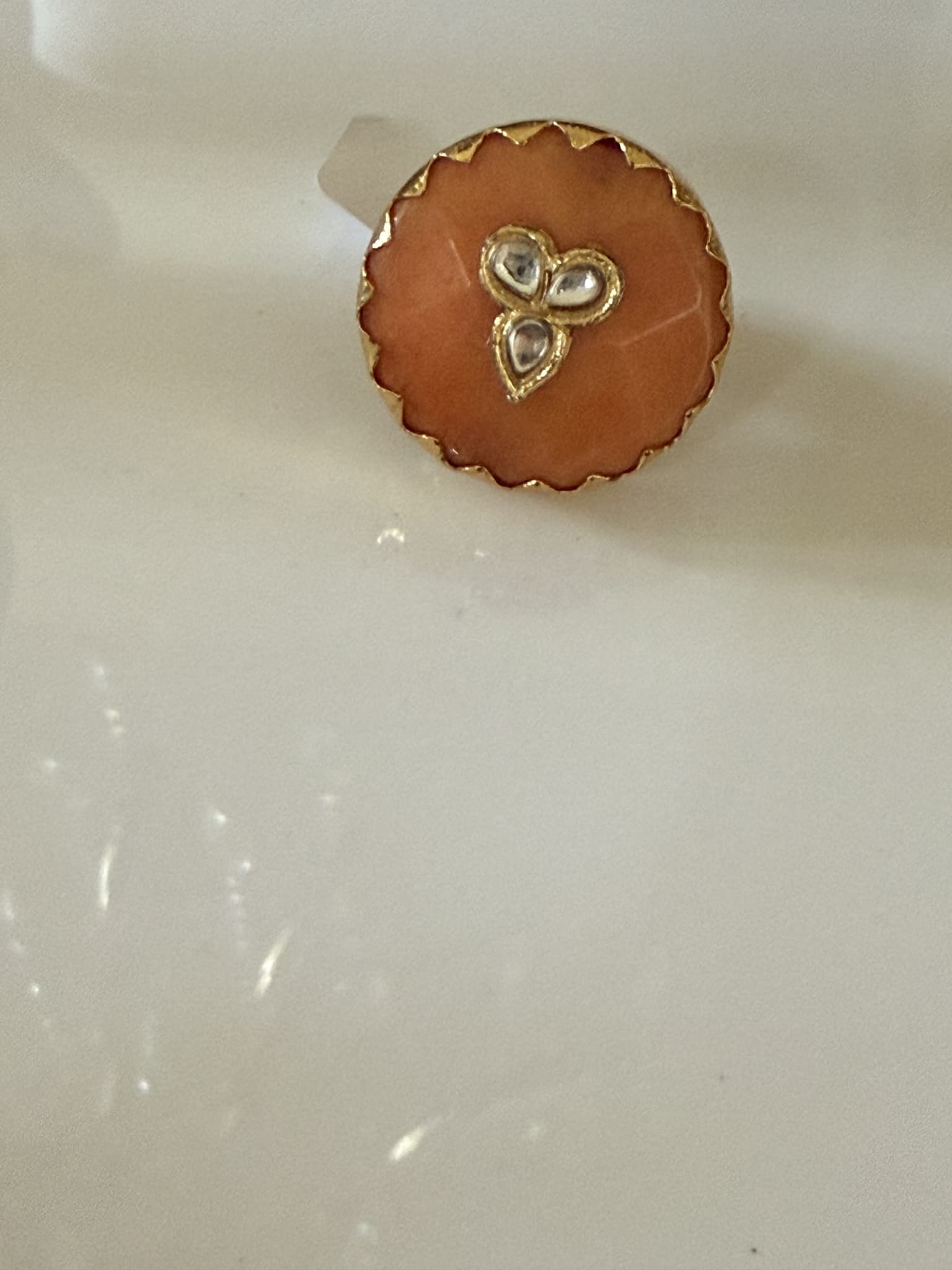 Peach Kundan Floral Ring