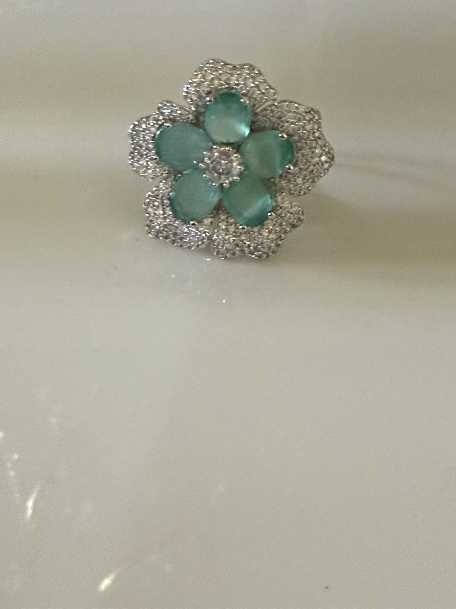 Seafoam Crystal Flower Ring