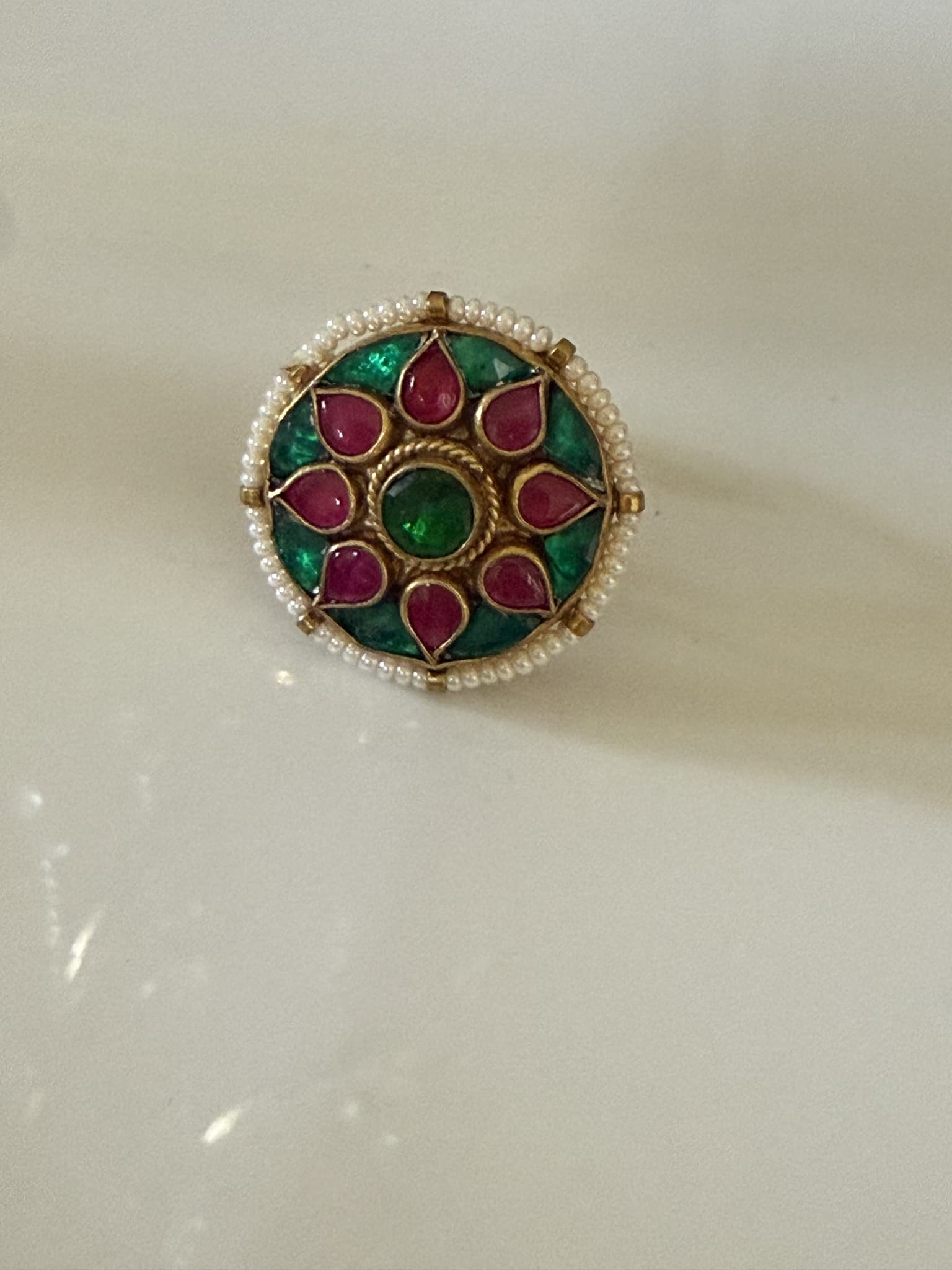 Emerald Ruby Kundan Rosette Ring