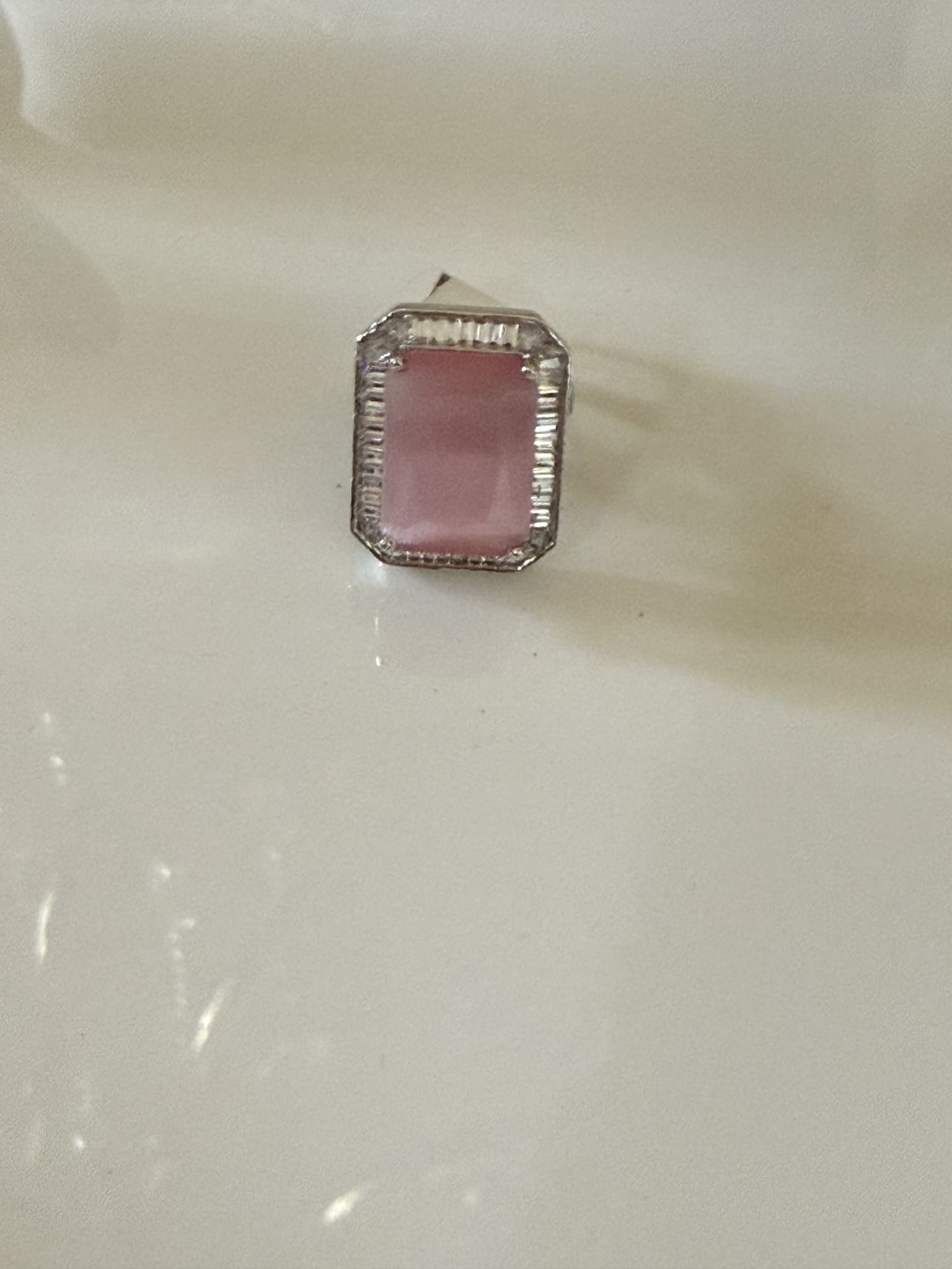 Rectangular Pink Cat's Eye Ring