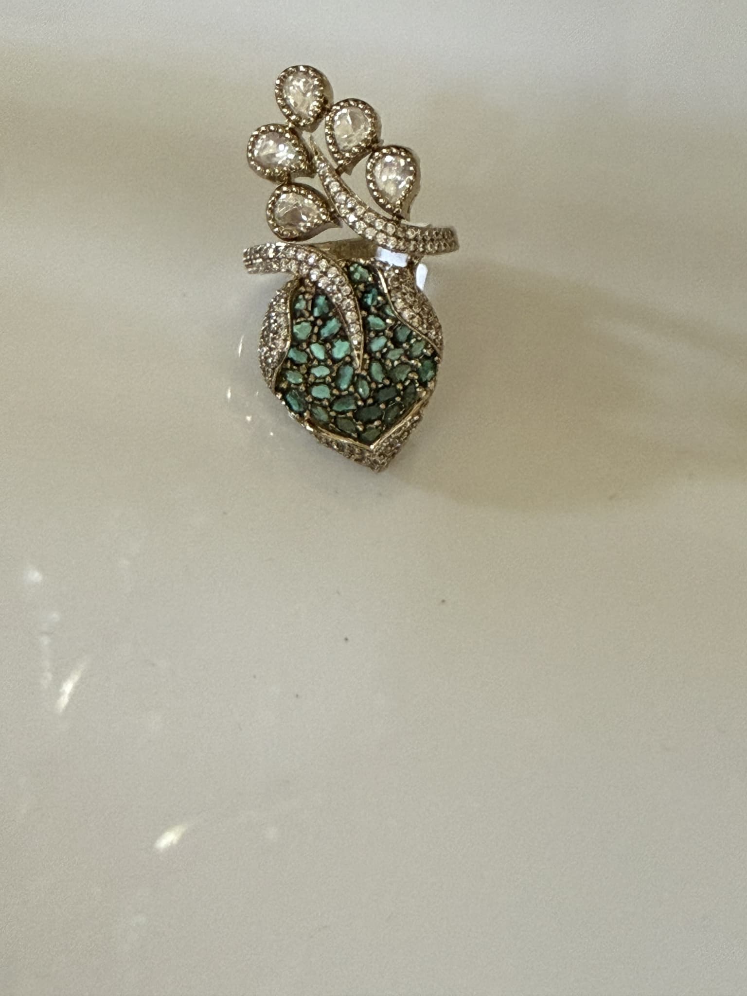 Turquoise and Clear Pave Floral Ring