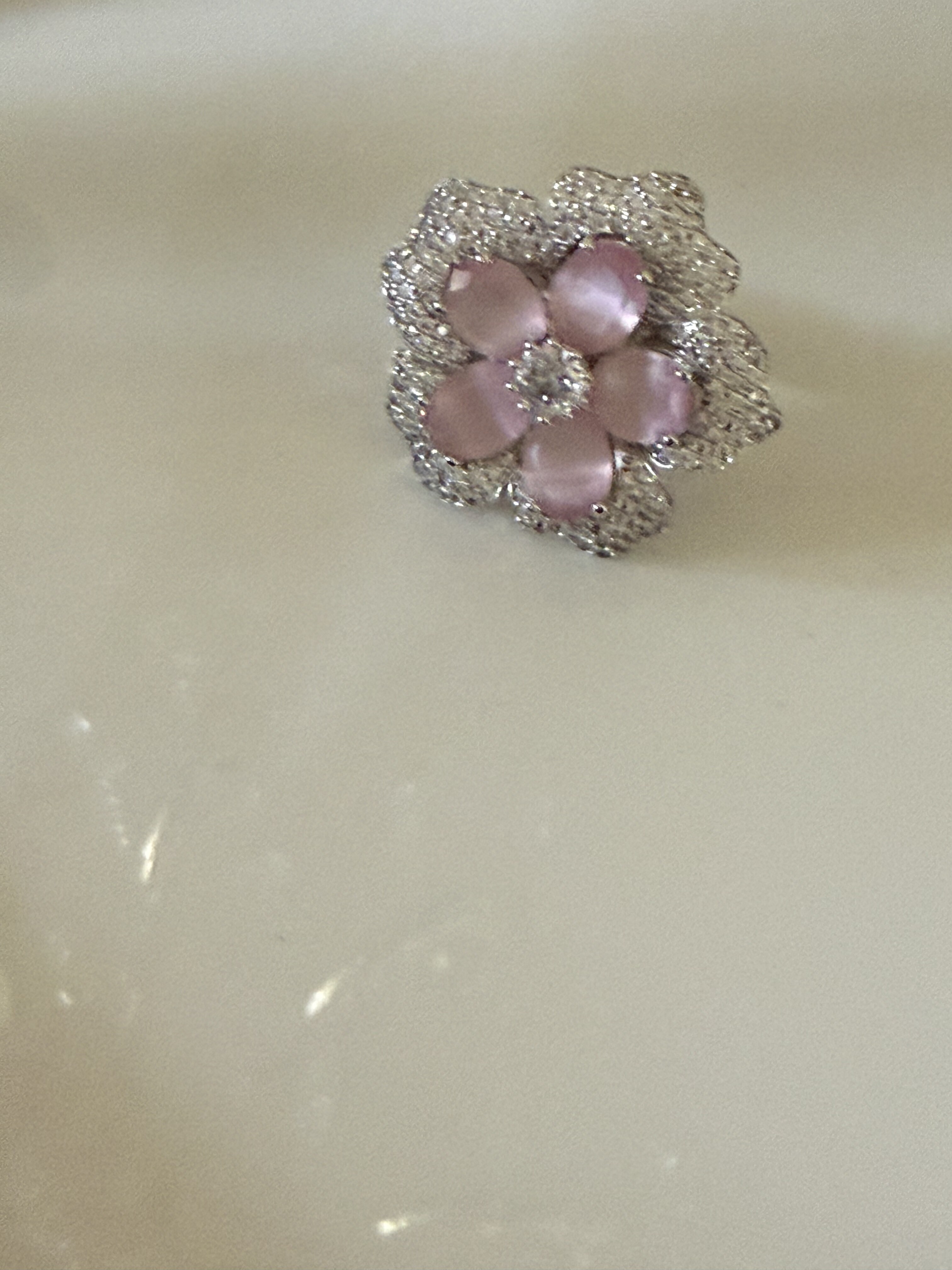 Pink Cat's Eye Floral Cocktail Ring