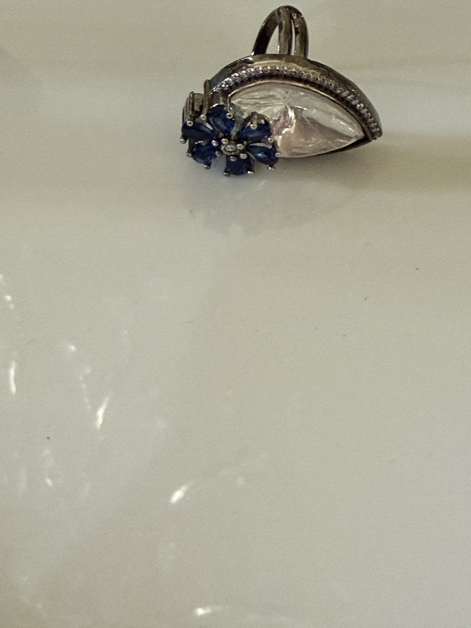 Sapphire and Clear Floral Adjustable Ring