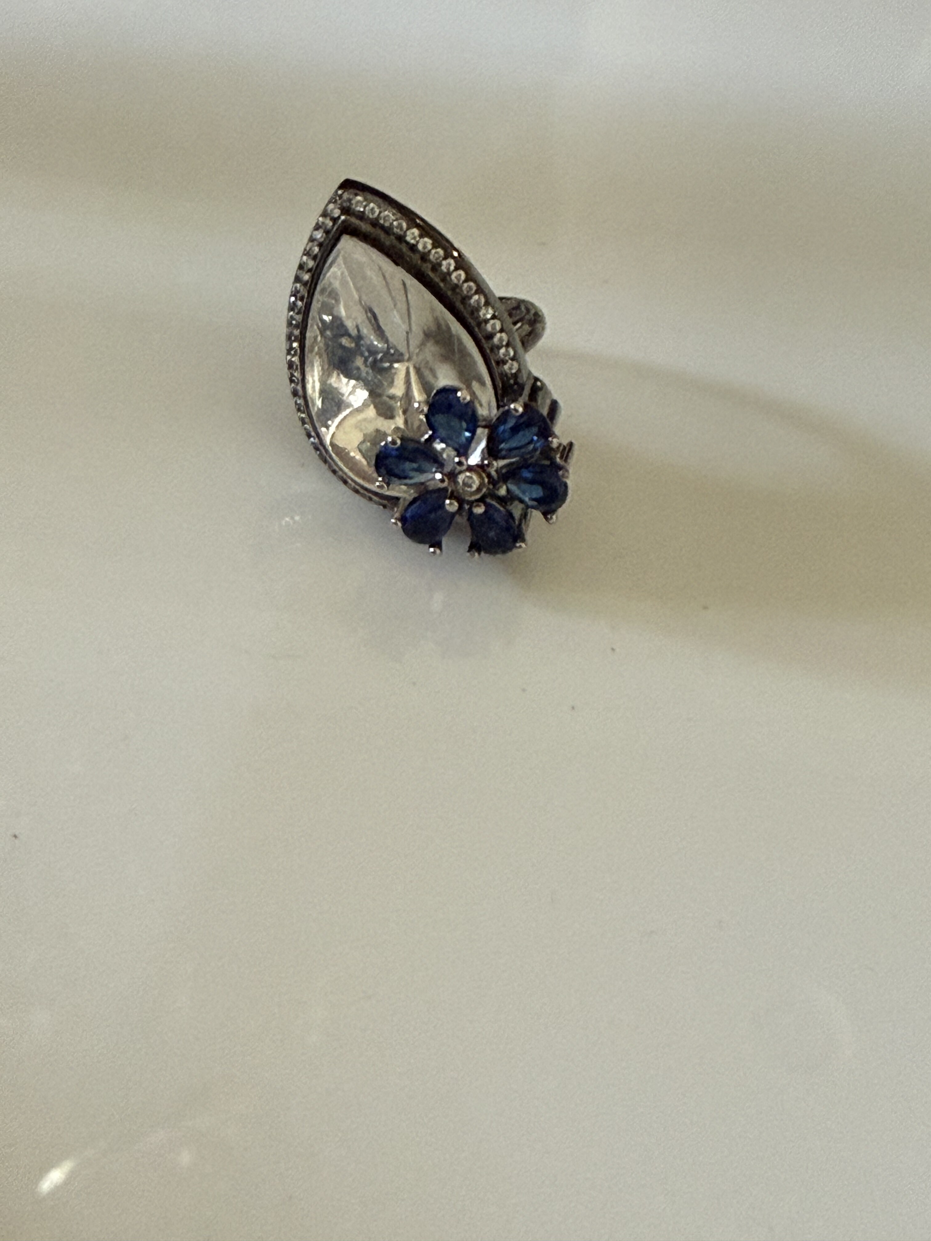 Sapphire Floral Teardrop Ring