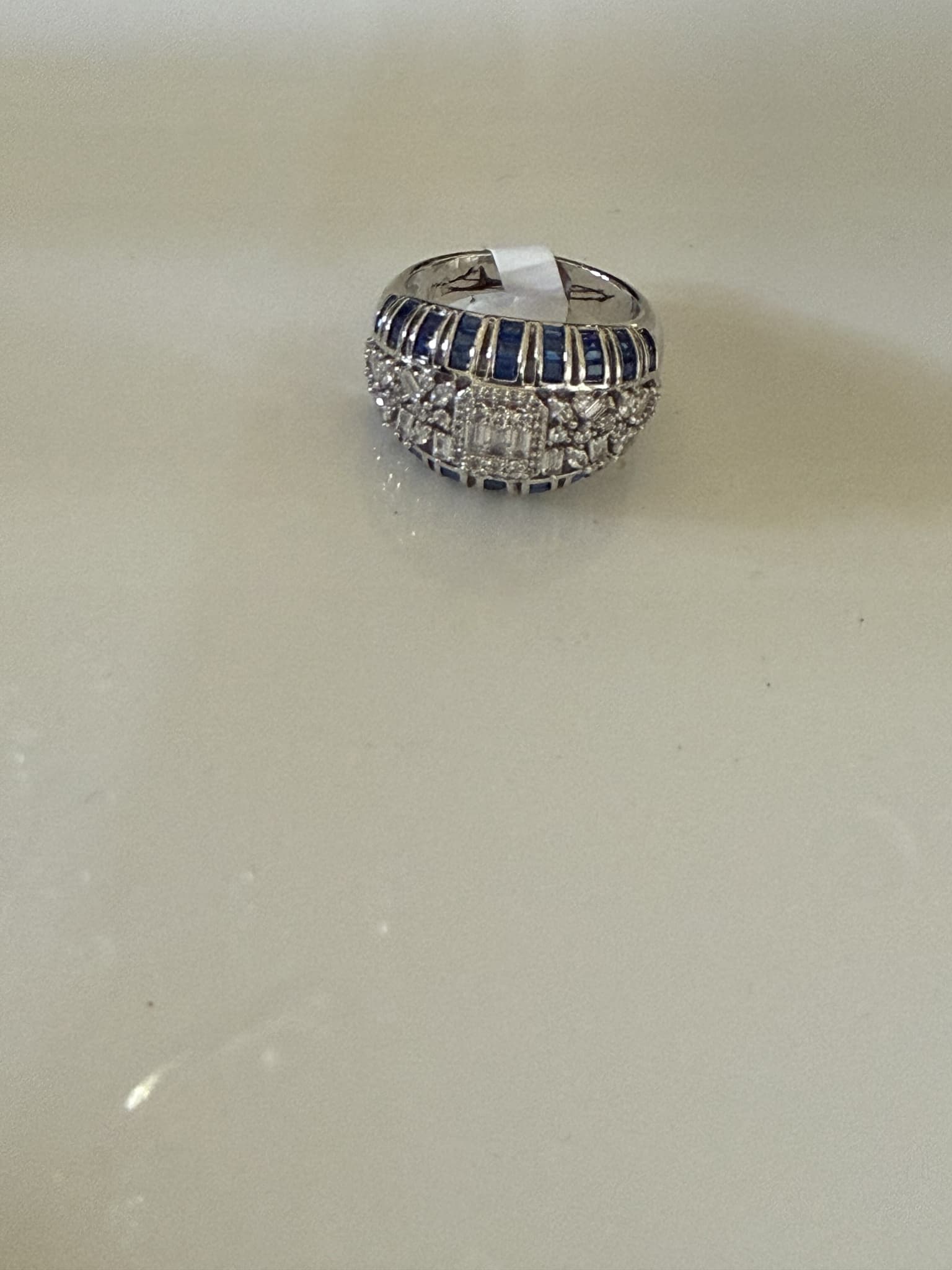 Sapphire Baguette and Clear Diamond Dome Ring