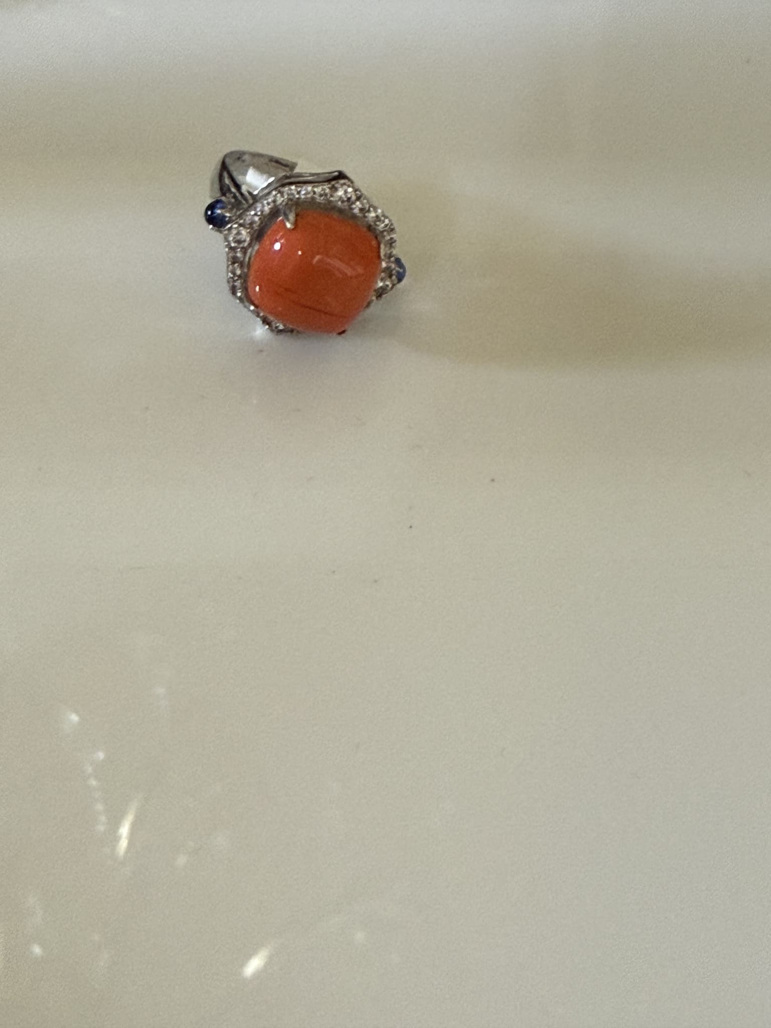 Coral Sapphire Accent Ring