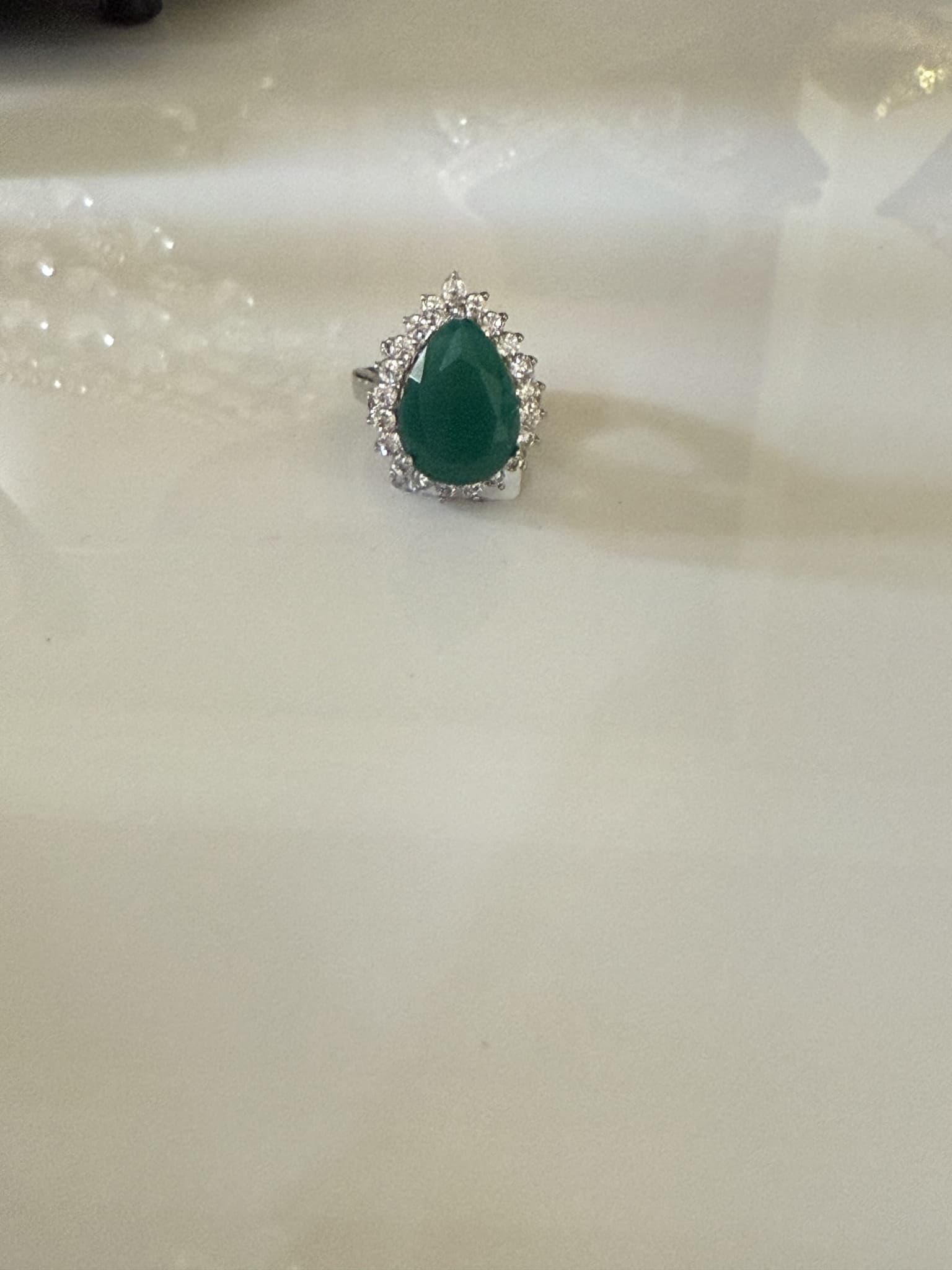 Emerald Teardrop Halo Ring