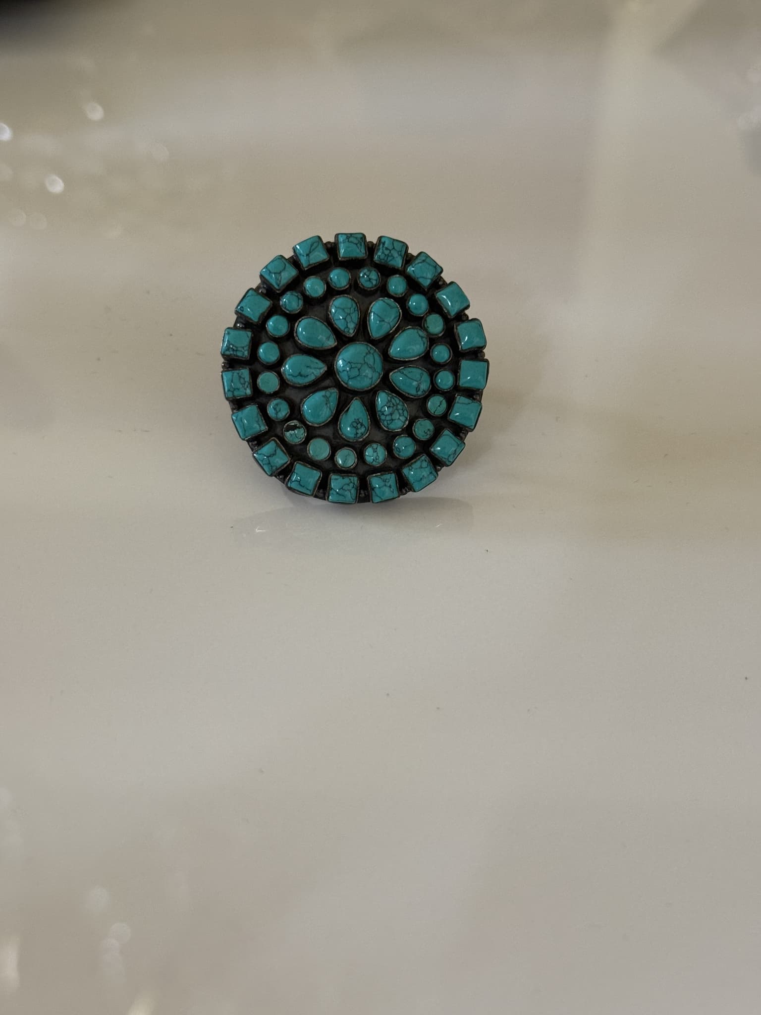 Turquoise Geometric Cluster Ring
