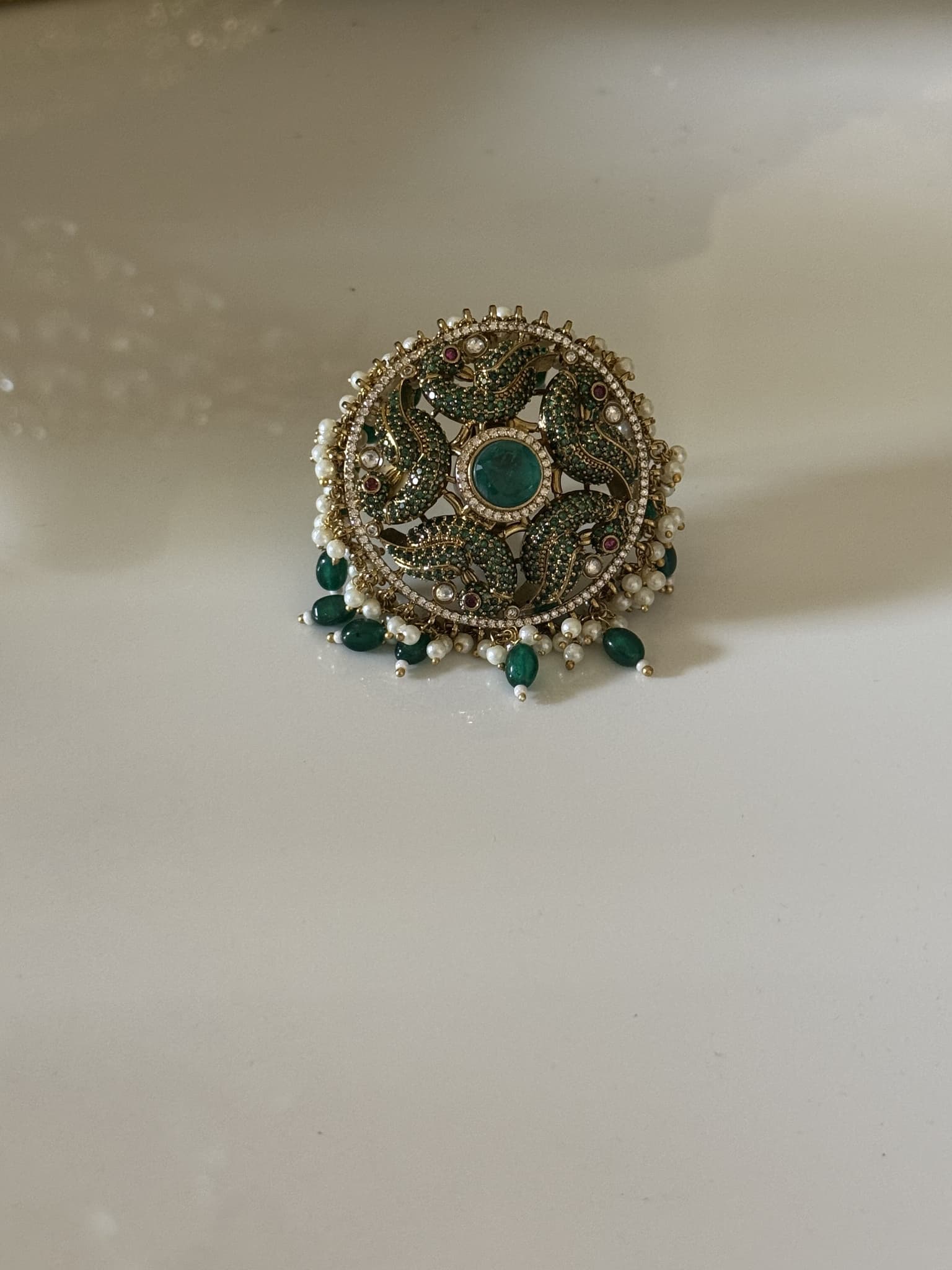 rosequartz-prehnite-gold-floral-ring