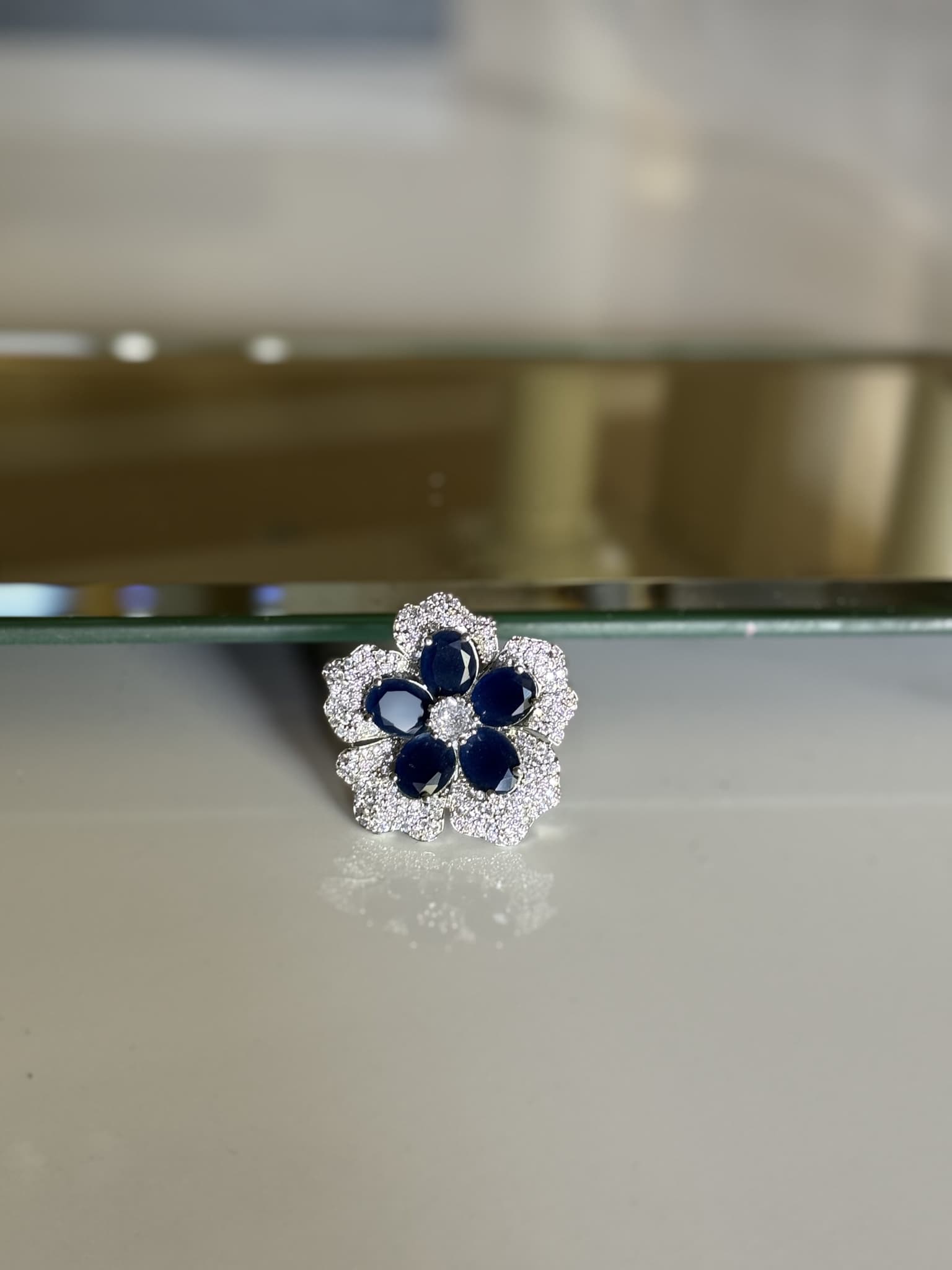 Sapphire Halo Floral Ring