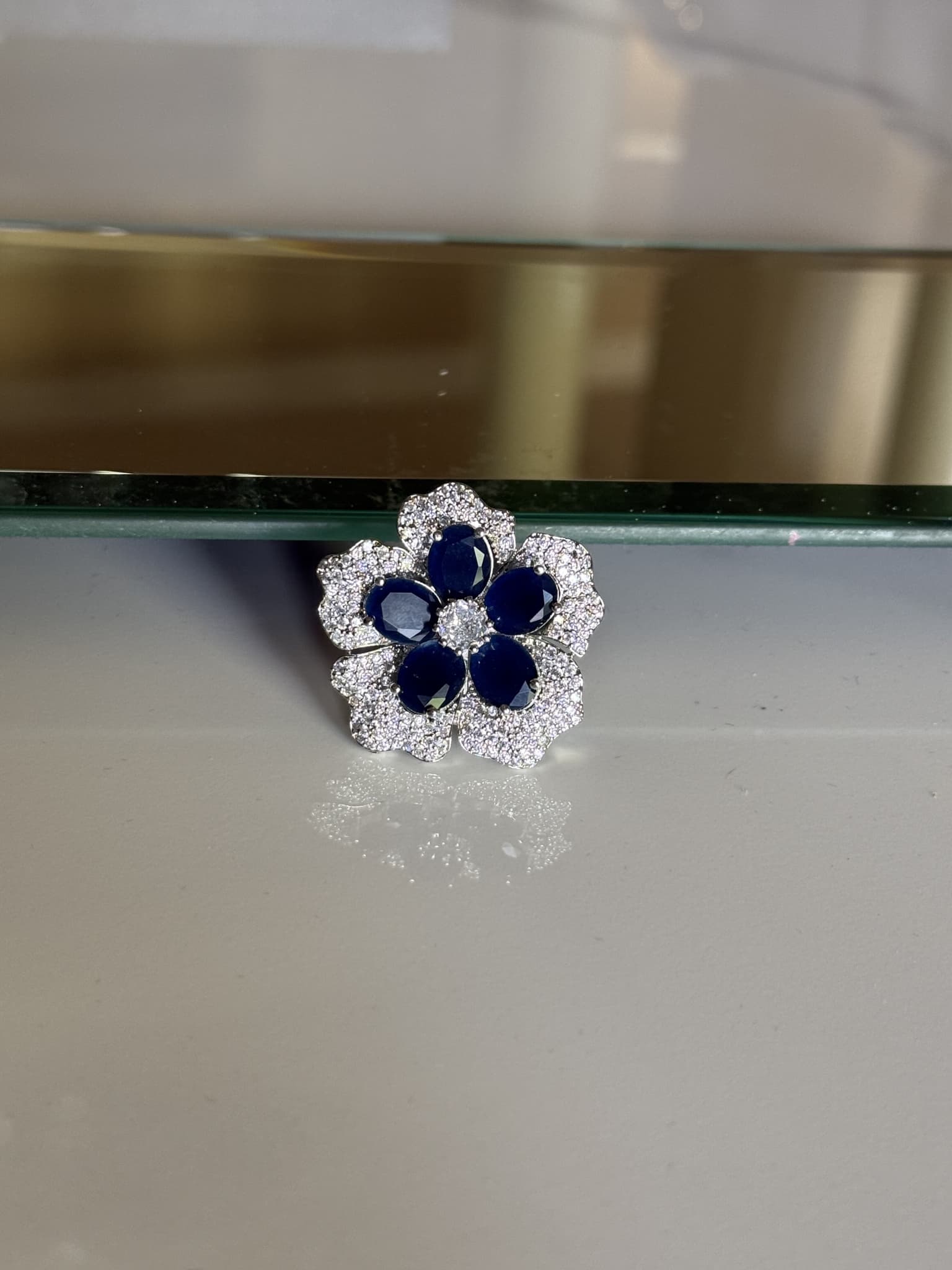 Sapphire Halo Floral Ring