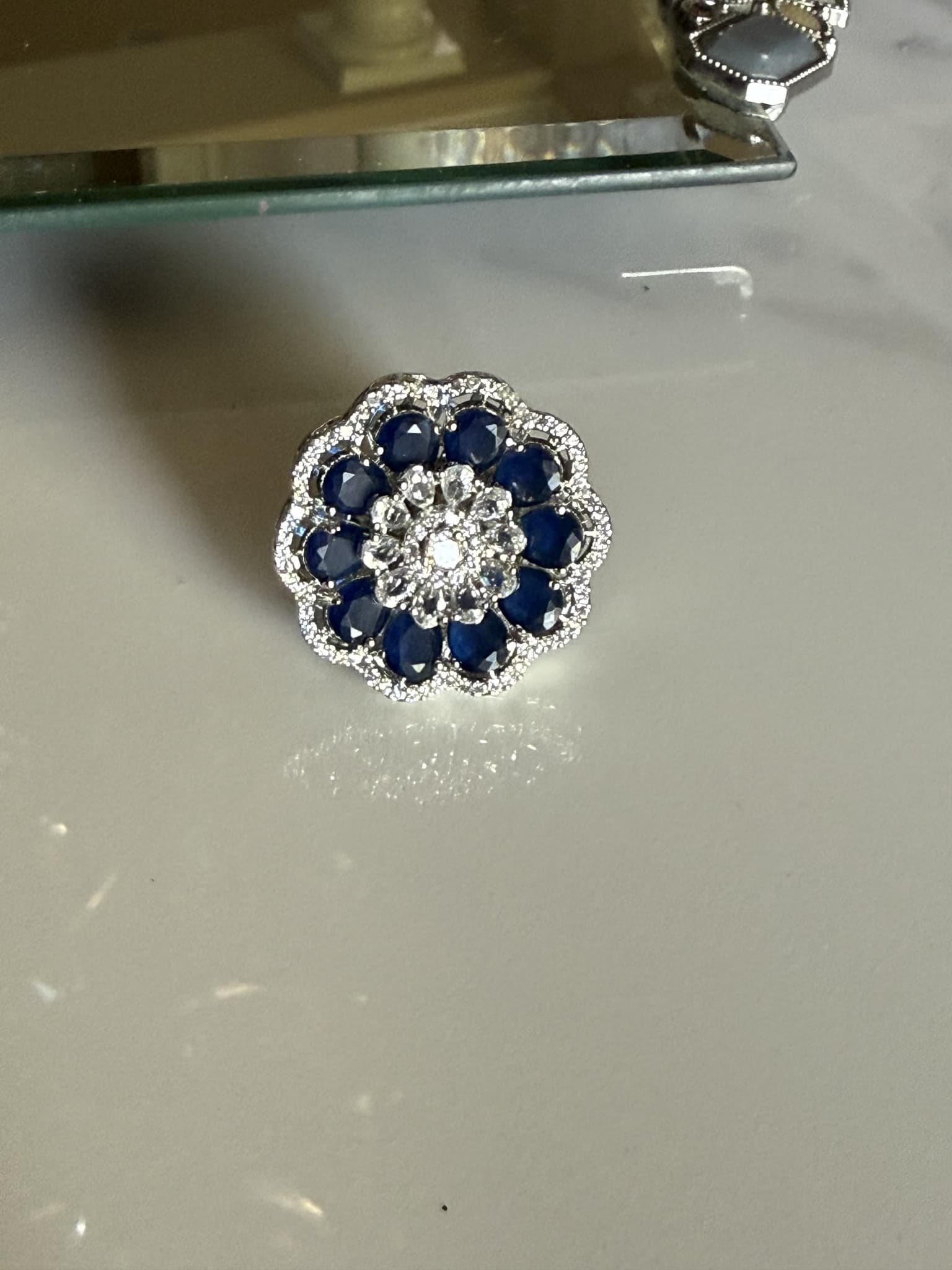Sapphire Floral Halo Ring