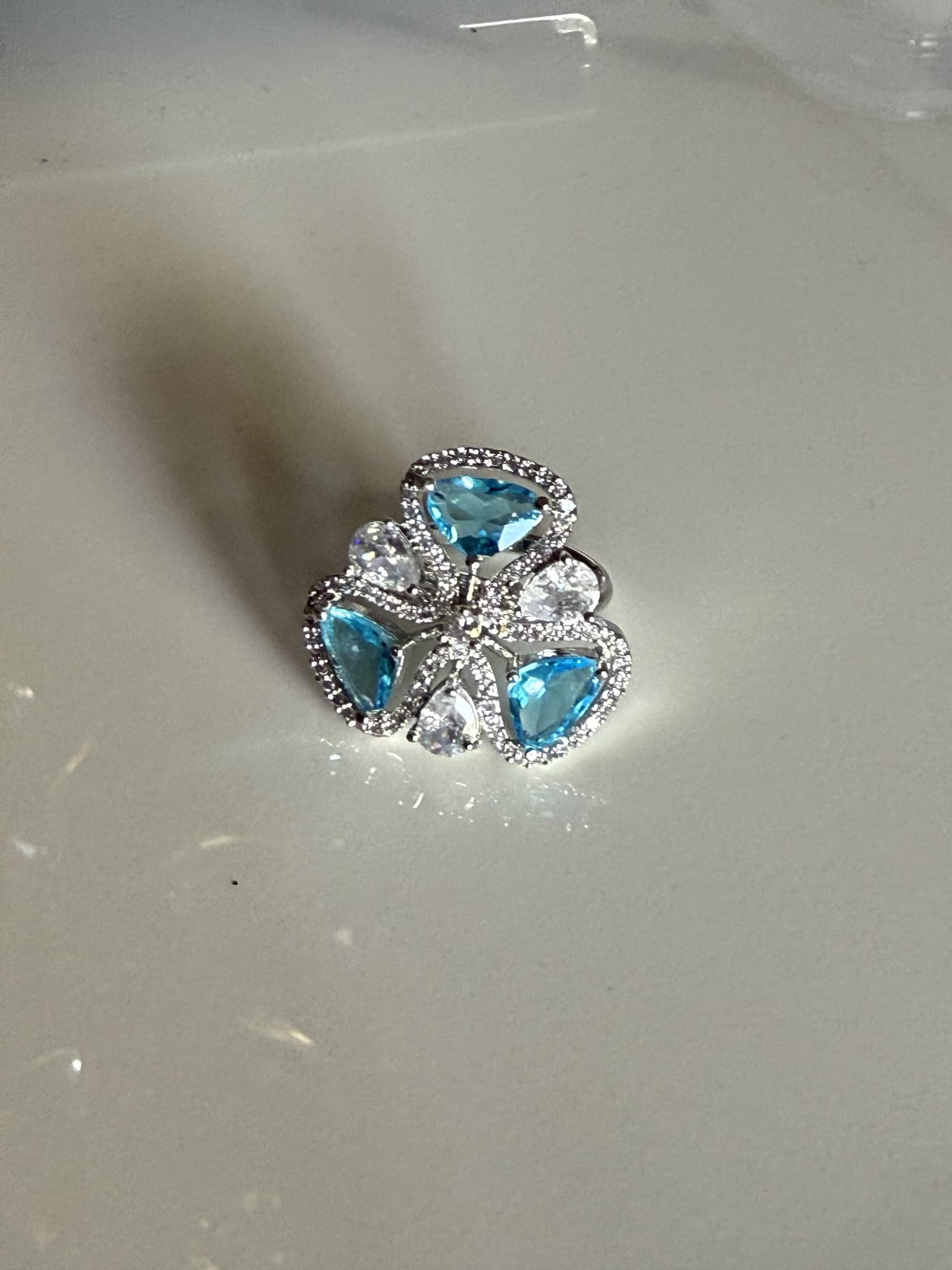 Aquamarine and Diamond Cluster Ring