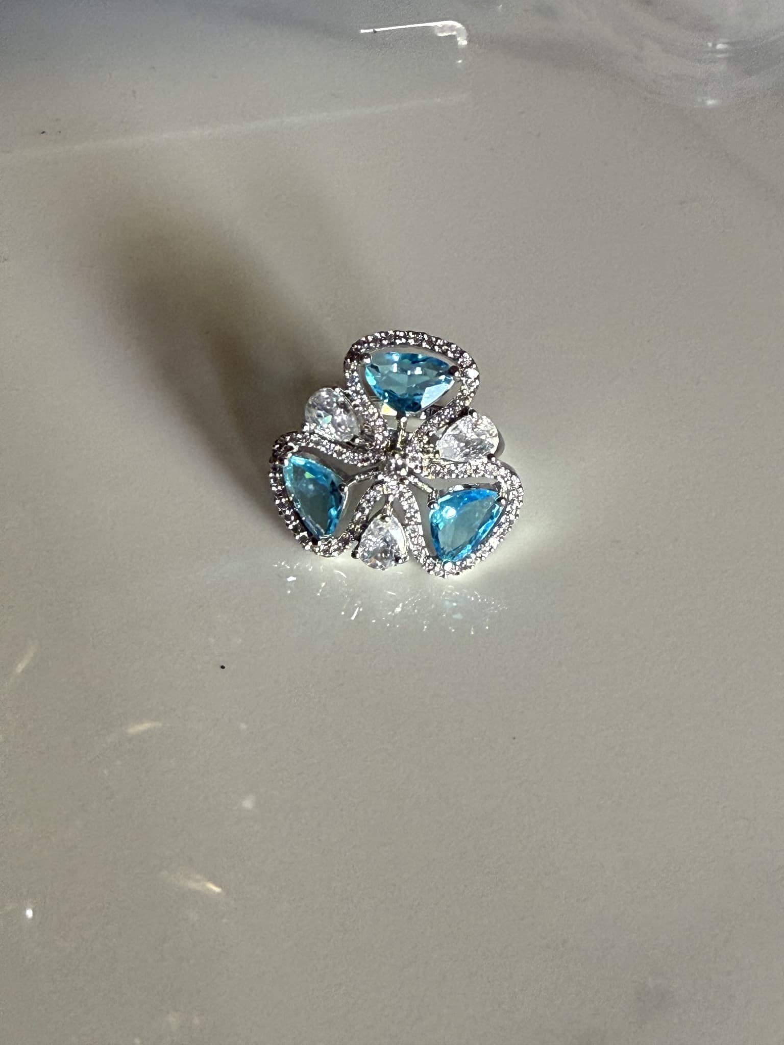 Aquamarine and Diamond Cluster Ring